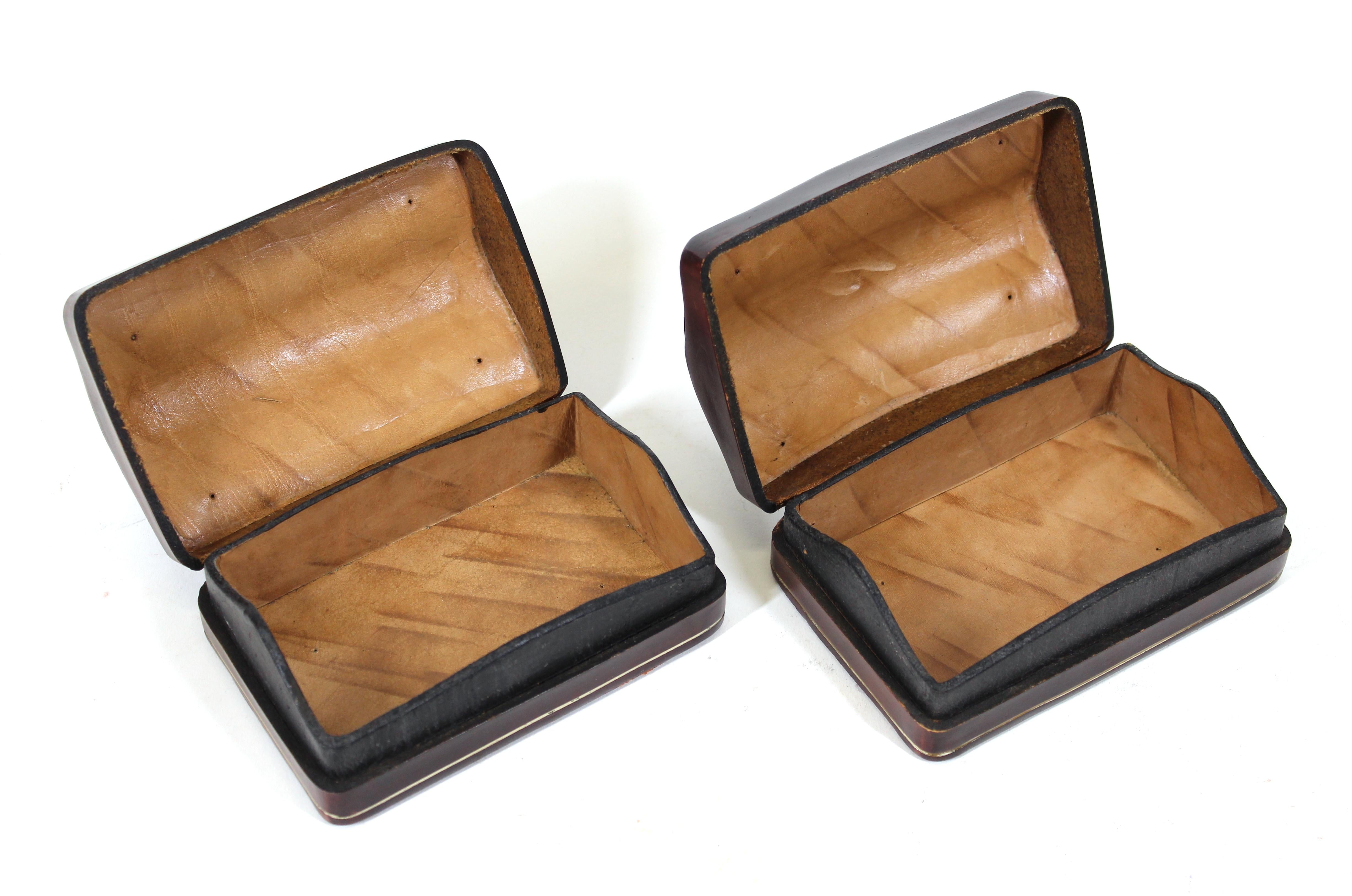 Mid-20th Century Florentine Mid-Century Embossed Leather Humpback Boxes