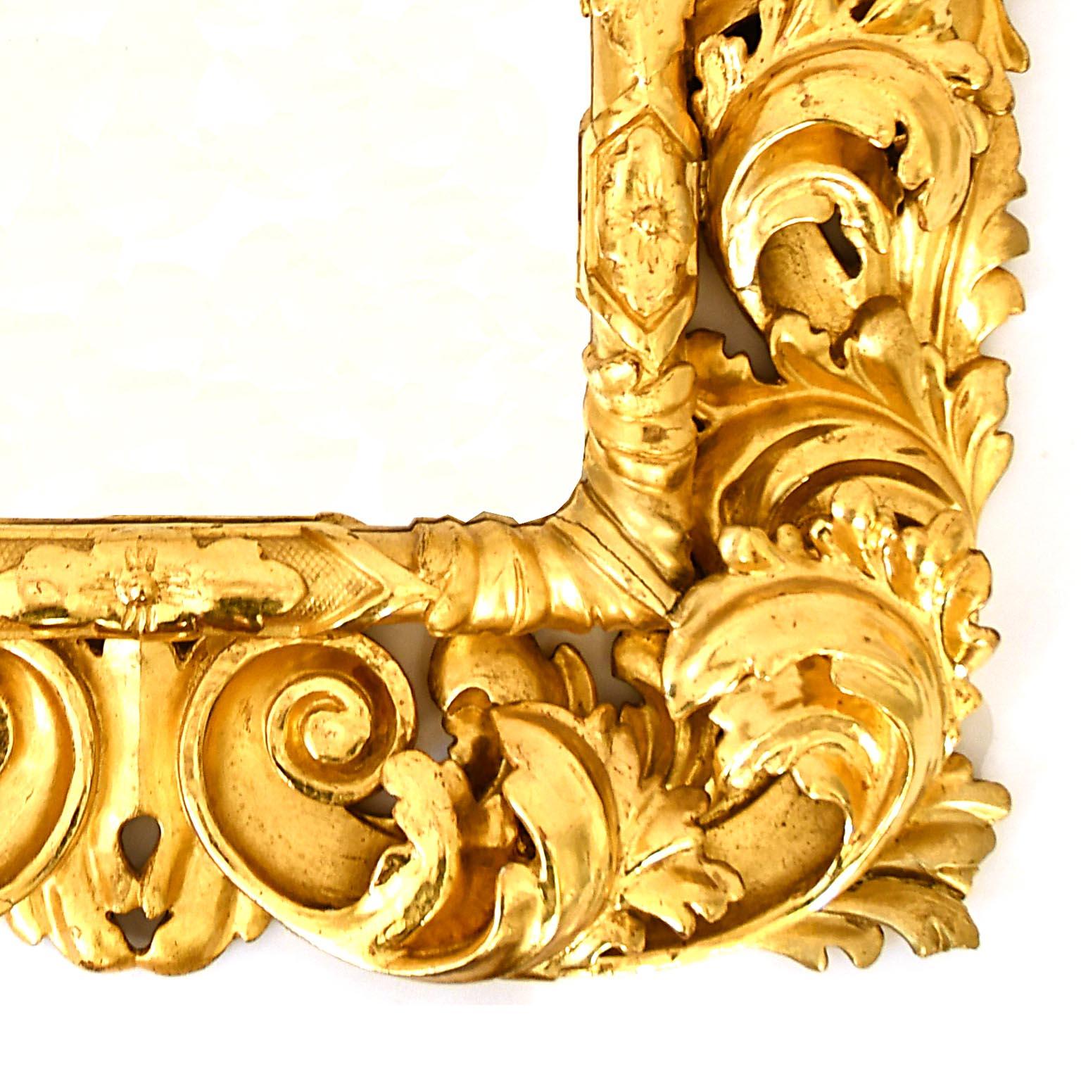 Hand-Carved Florentine Mirrow Giltwood Baroque Revival Style Rectangular 19th Century For Sale