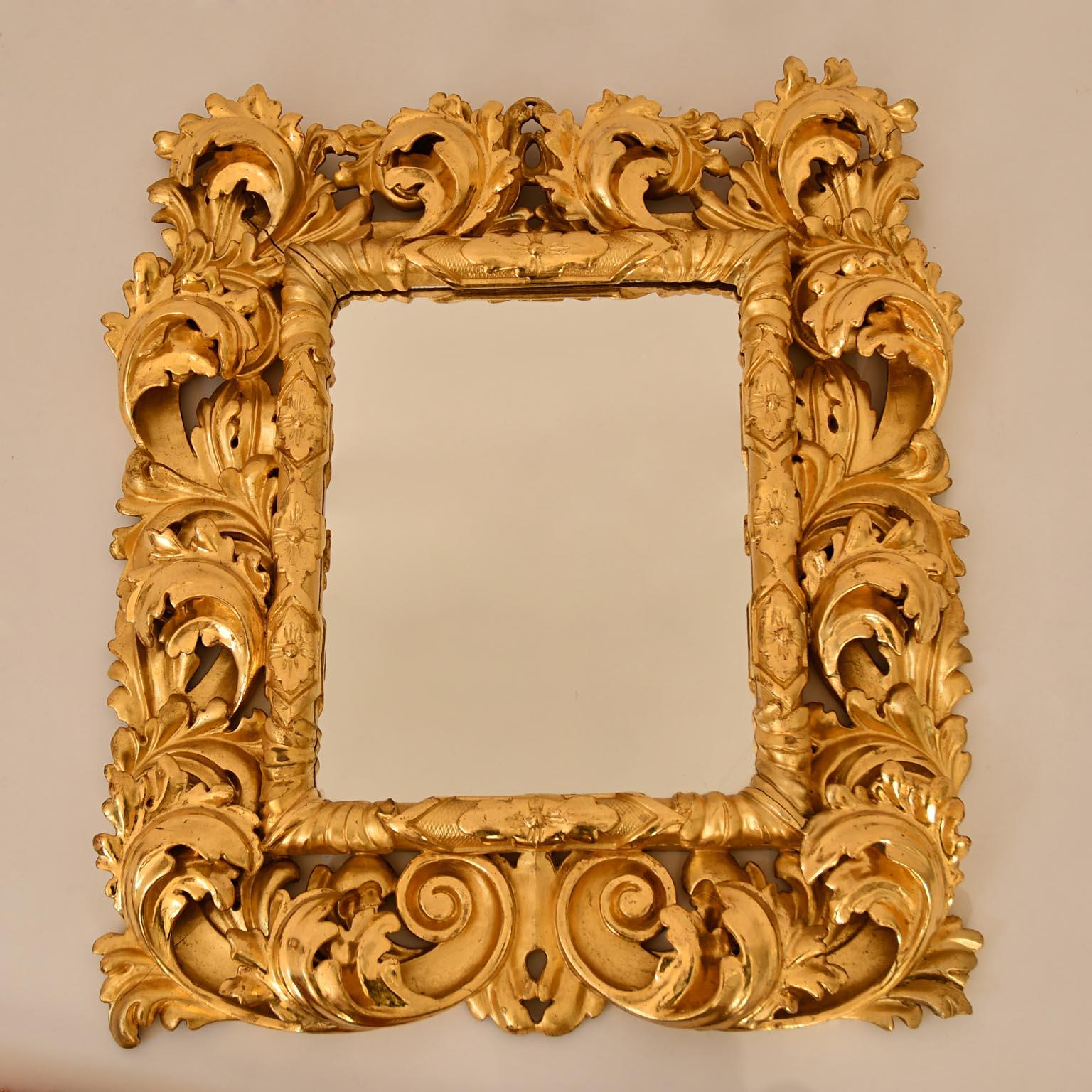 Florentine Mirrow Giltwood Baroque Revival Style Rectangular 19th Century In Good Condition For Sale In Vienna, AT