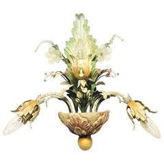 Florentine Murano Glass Flower and Leaf Sconce Lamp Vintage, Italy, 1960s