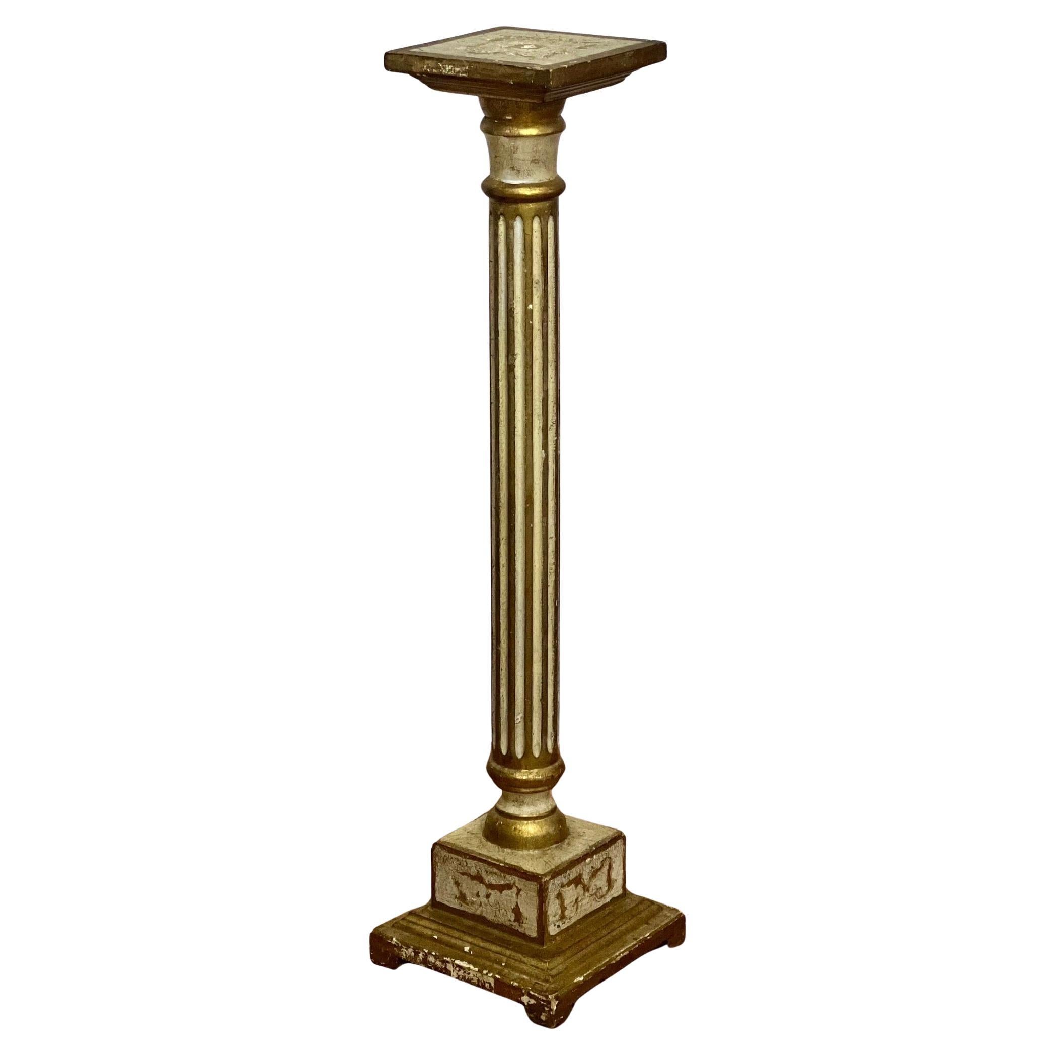 Pedestal florentino neoclásico acanalado dorado y pintado en crema, Italia, 1940