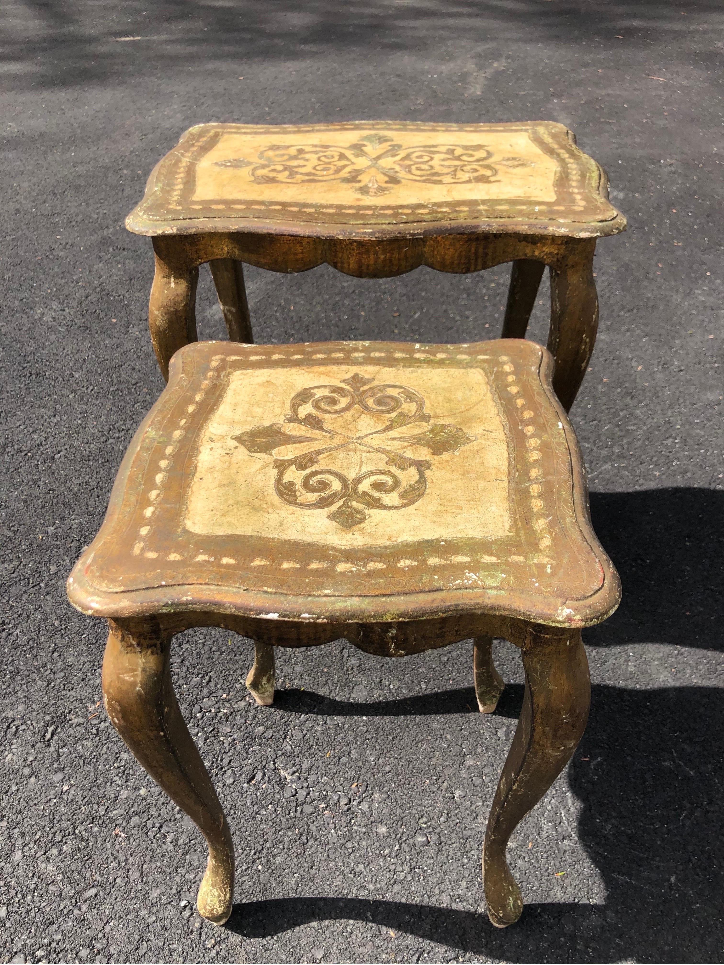 Wood Sold Florentine Nesting Table Set