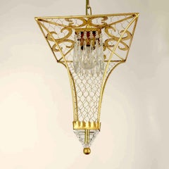 Florentine Pagoda Pendant by Banci Italian Gilded Lantern with Crystals 1990s