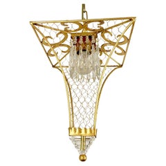 Florentine Pagoda Pendant by Banci Italian Gilded Lantern with Crystals 1990s