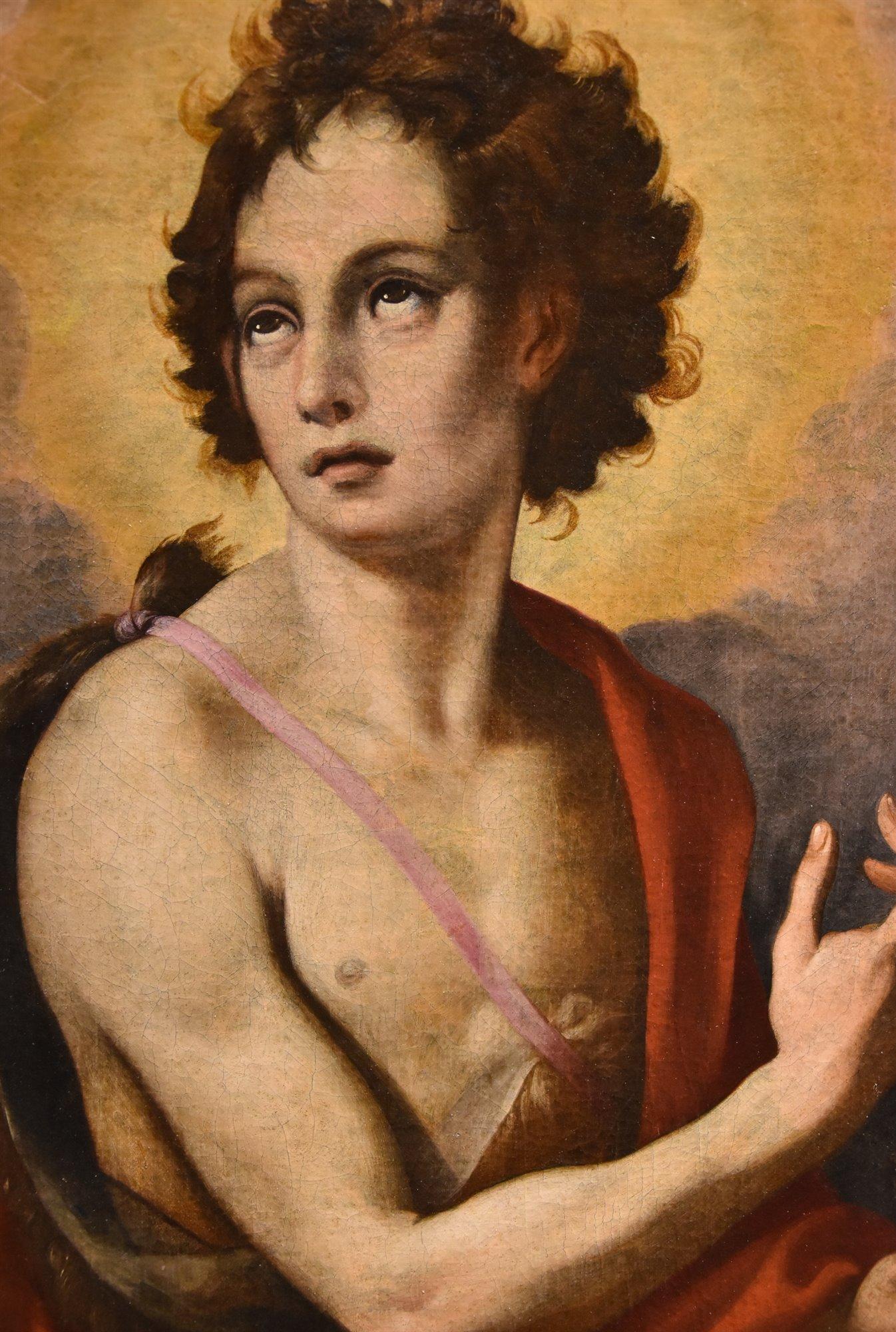 Saint John Baptist 16/17. Jahrhundert Gemälde Öl auf Leinwand Alter Meister Toskana Schule (Braun), Portrait Painting, von Florentine painter, 16th-17th century 