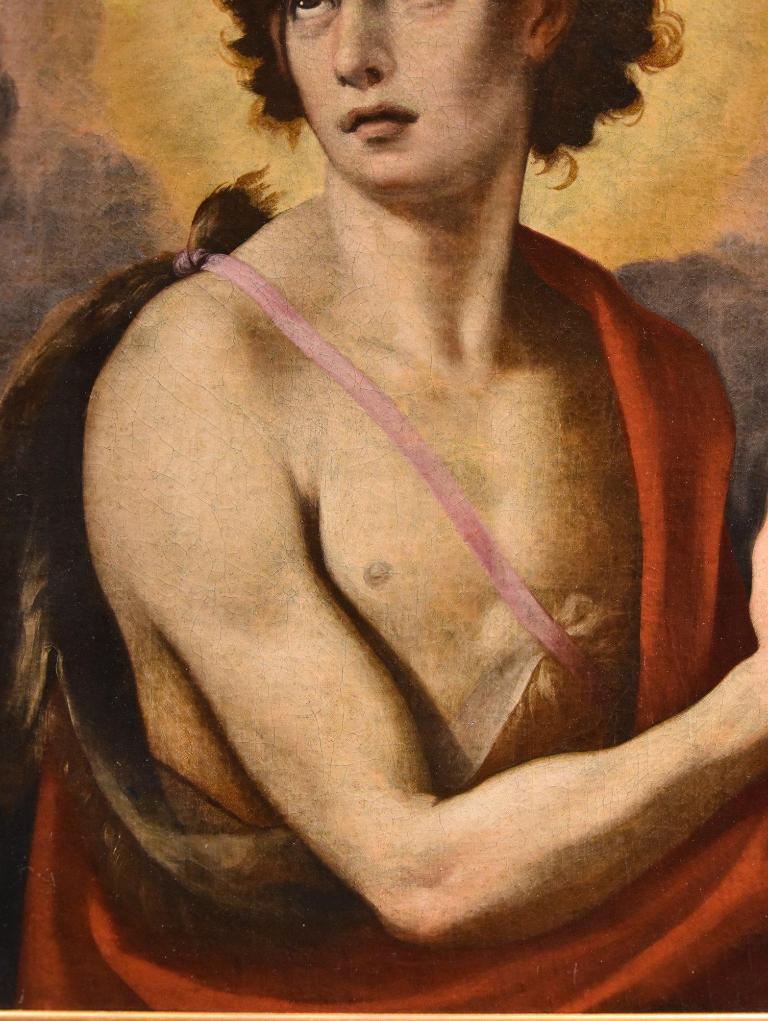 Florentiner Maler, 16. bis 17. Jahrhundert 

Saint John der Täufer  

Öl auf Leinwand 67 x 56 cm - Im Rahmen 98 x 83 cm  

Mit der plastischen Figur des jungen Saint John the Baptist, der in ein starkes und einhüllendes Licht getaucht ist, scheint