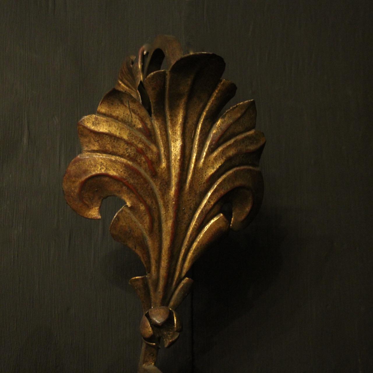 Florentine Pair of Gilded Leaf Twin Arm Antique Wall Lights 2