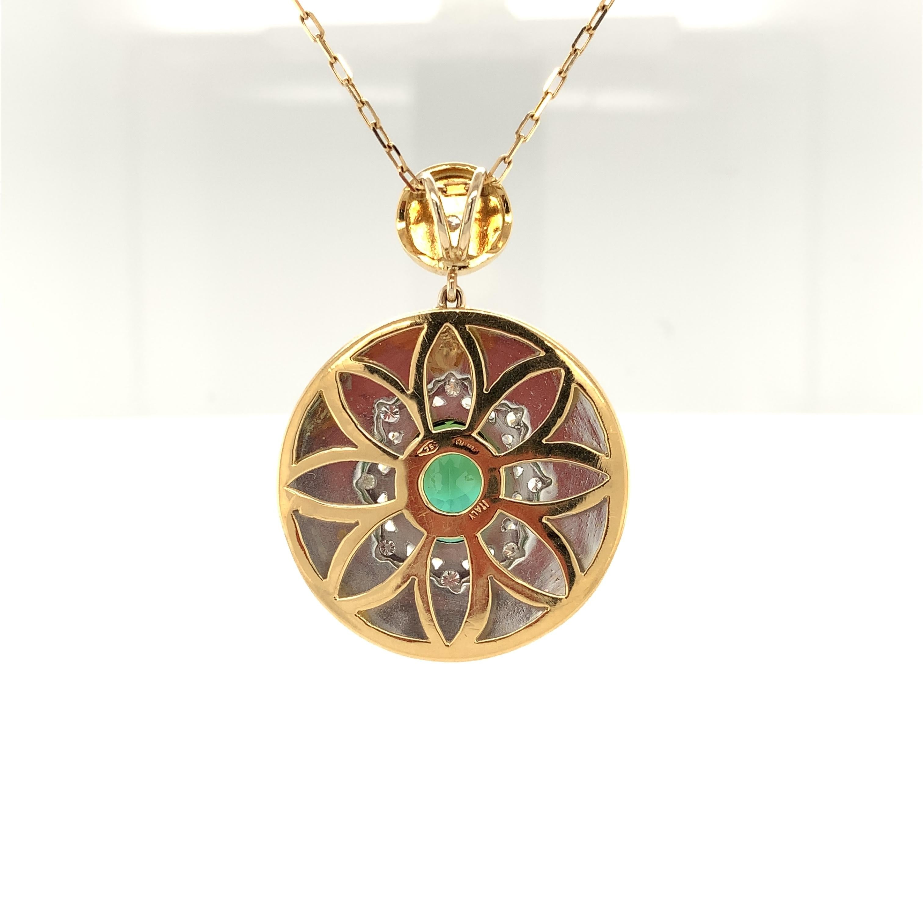 Oval Cut Florentine Inspired, Green Tourmaline, Diamond Two-toned Gold Drop Necklace