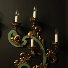 Florentine Polychrome and Toleware Large Set of 4 Gilded Wall Lights