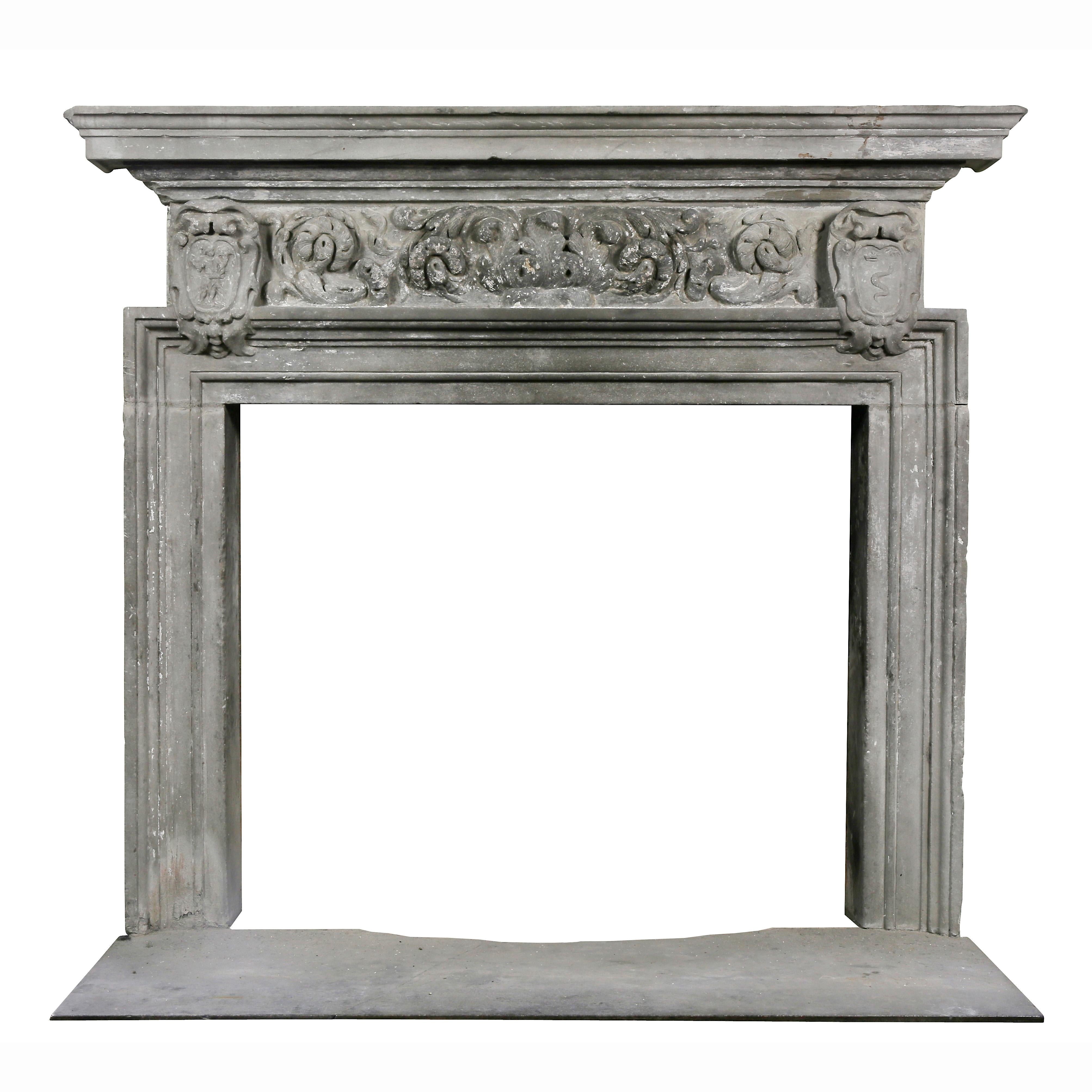 Florentine Renaissance Pietra Serena Carved Mantlepiece