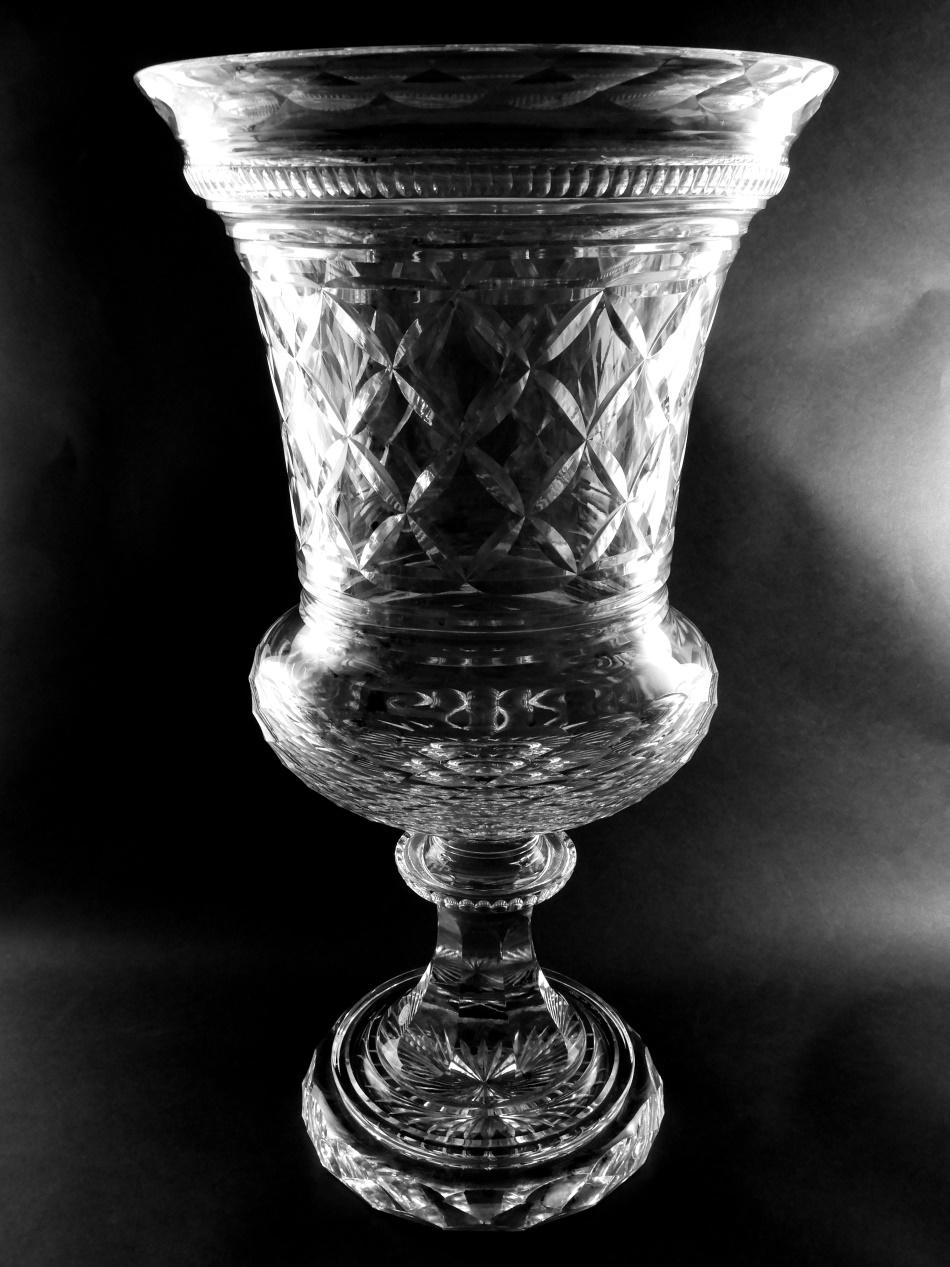 20th Century Florentine Renaissance Style Huge Italian Cut And Ground Crystal Medici Vase For Sale
