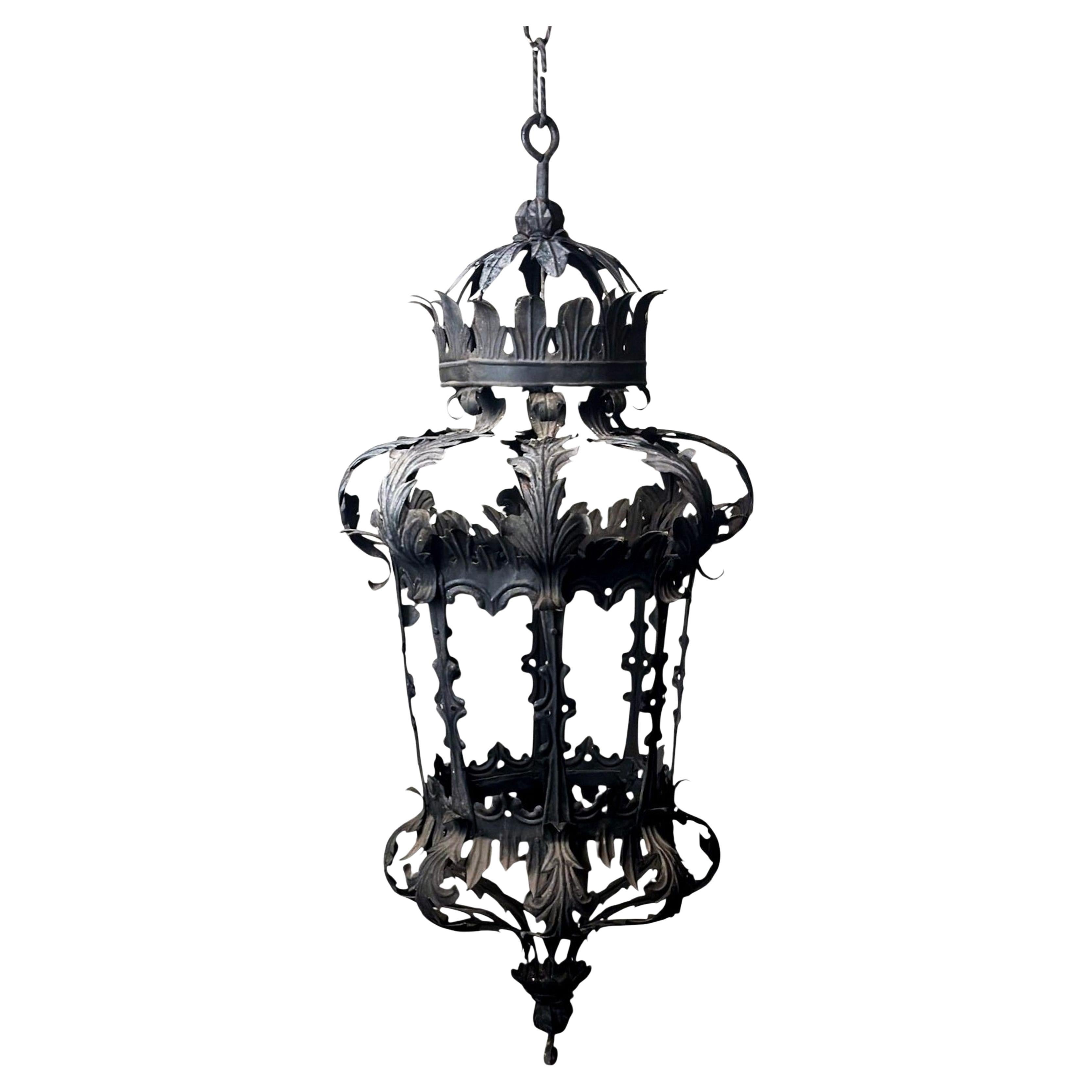 Florentine Renaissance Style Italian Wrought Iron Lantern For Sale