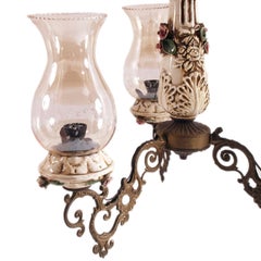 Florentine Richard Ginori Pendant Chandelier, Bronze, Porcelain , Murano Glass
