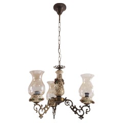 Florentine Richard Ginori Pendelleuchte, Bronze, Porzellan, Murano Glas