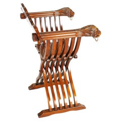 Florentine Savonarola Chair, all hand Carved Walnut Restored and Wax polished