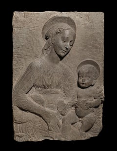 Antique Late 15th Century By Florentine School Madonna with Child Bas-relief