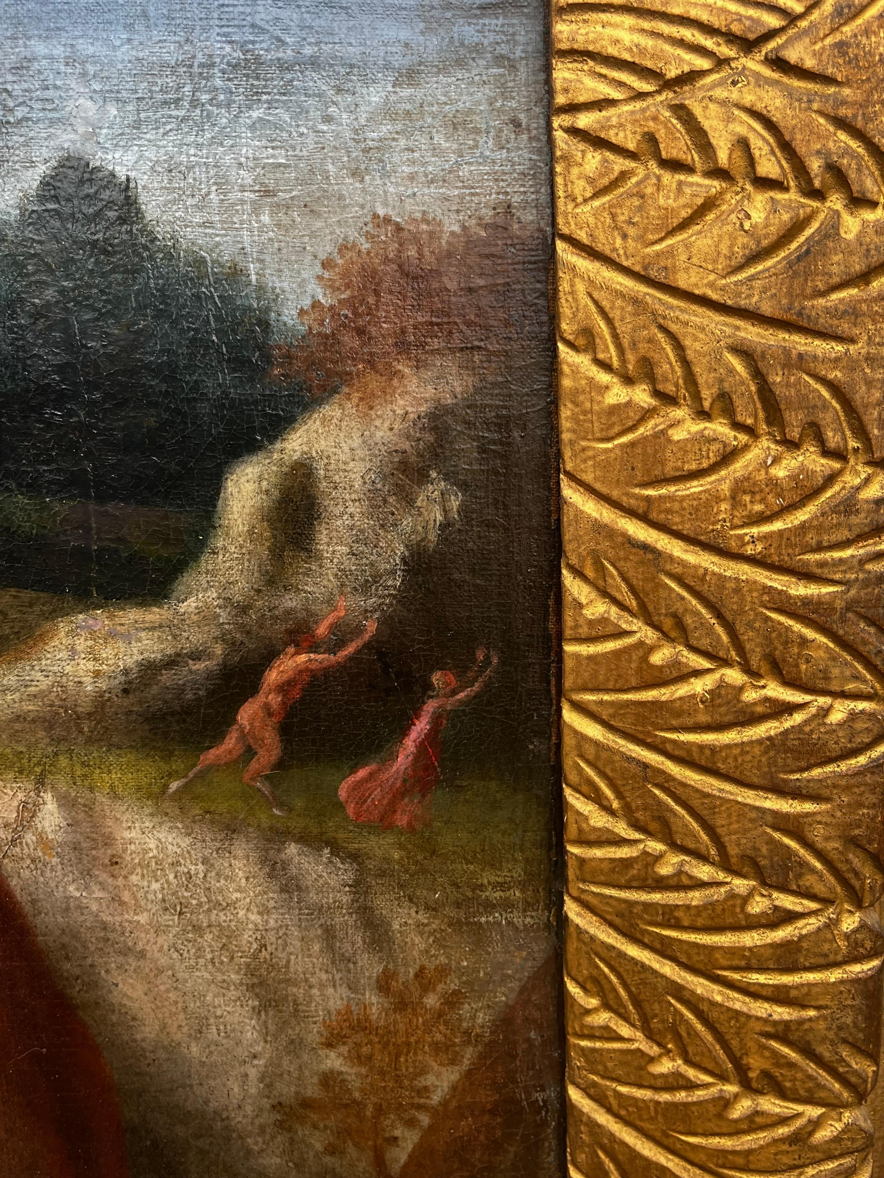 Huge 1700's Florentine Old Master Ölgemälde Eros Triumph über Pan Männliche Akte im Angebot 8