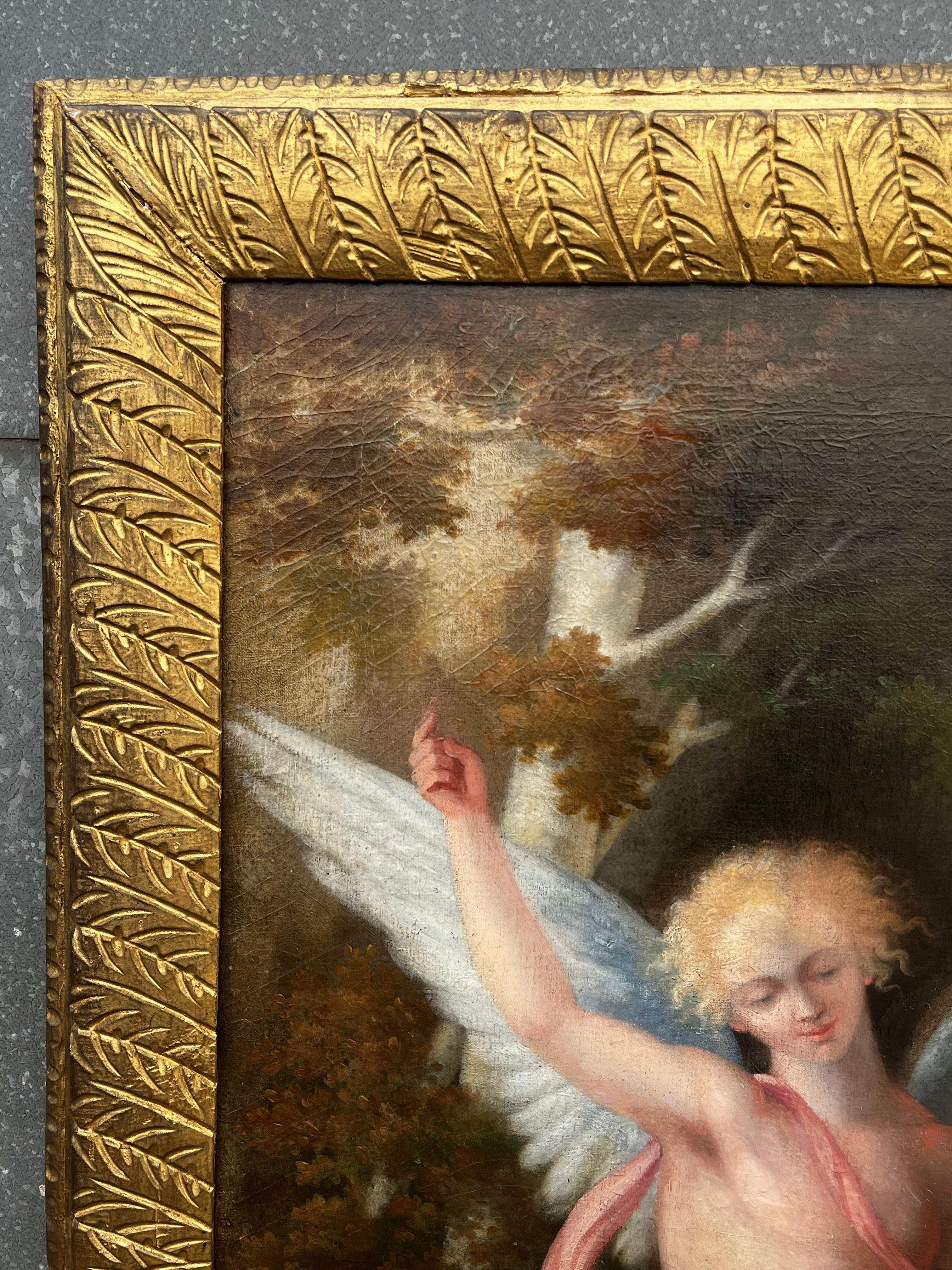 Huge 1700's Florentine Old Master Ölgemälde Eros Triumph über Pan Männliche Akte im Angebot 10