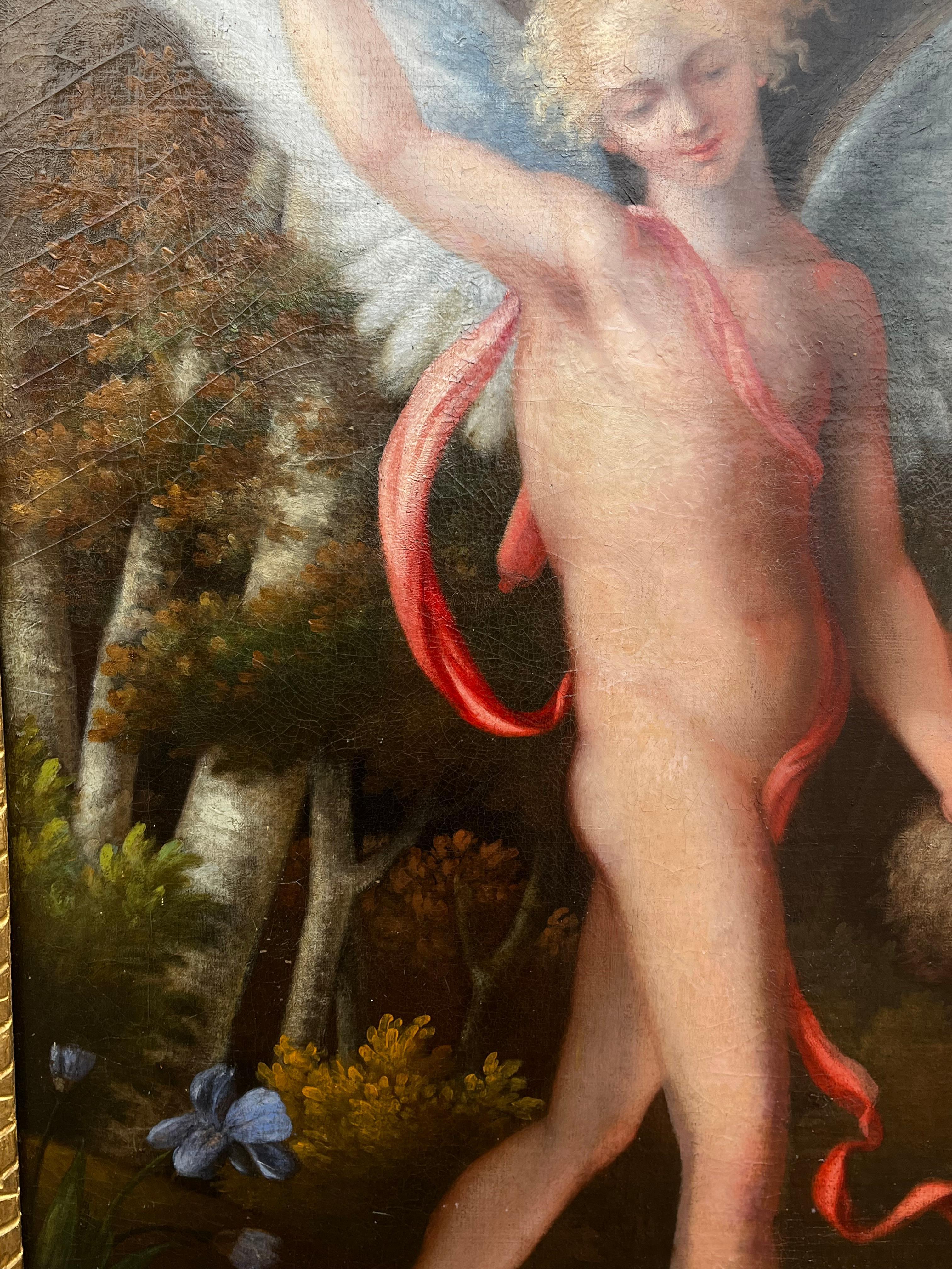 Huge 1700's Florentine Old Master Ölgemälde Eros Triumph über Pan Männliche Akte im Angebot 11