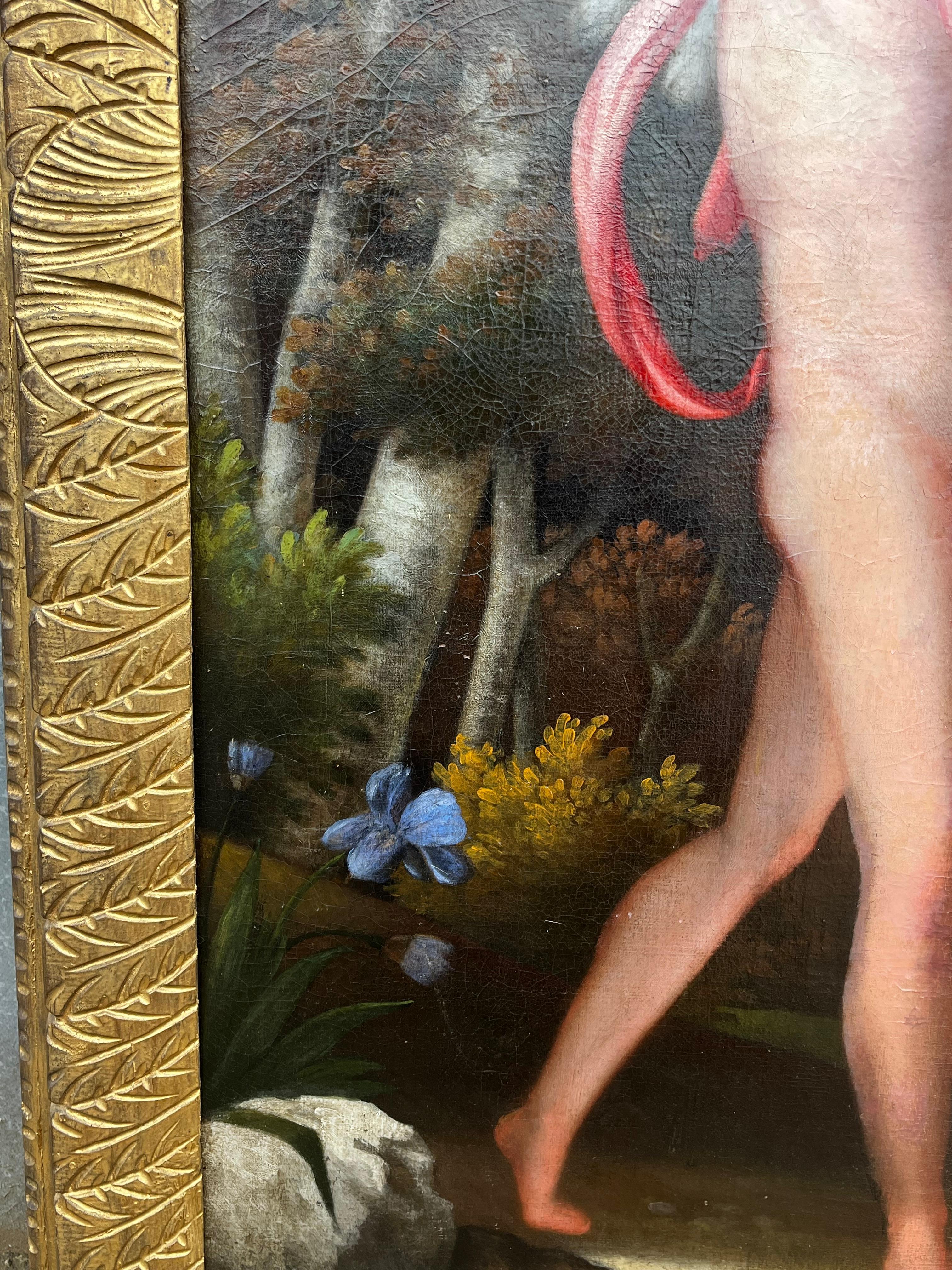 Huge 1700's Florentine Old Master Ölgemälde Eros Triumph über Pan Männliche Akte im Angebot 12