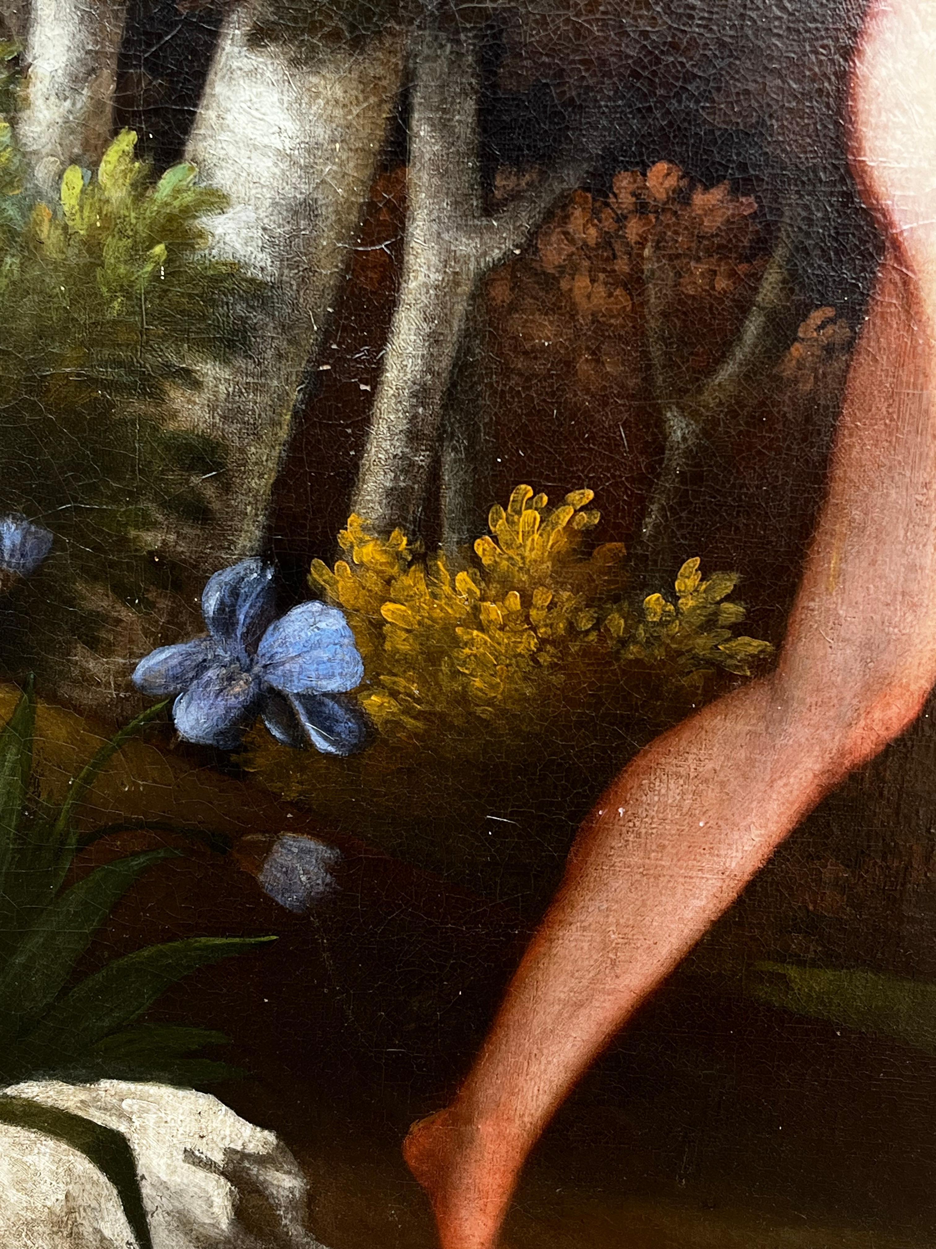 Huge 1700's Florentine Old Master Ölgemälde Eros Triumph über Pan Männliche Akte im Angebot 13