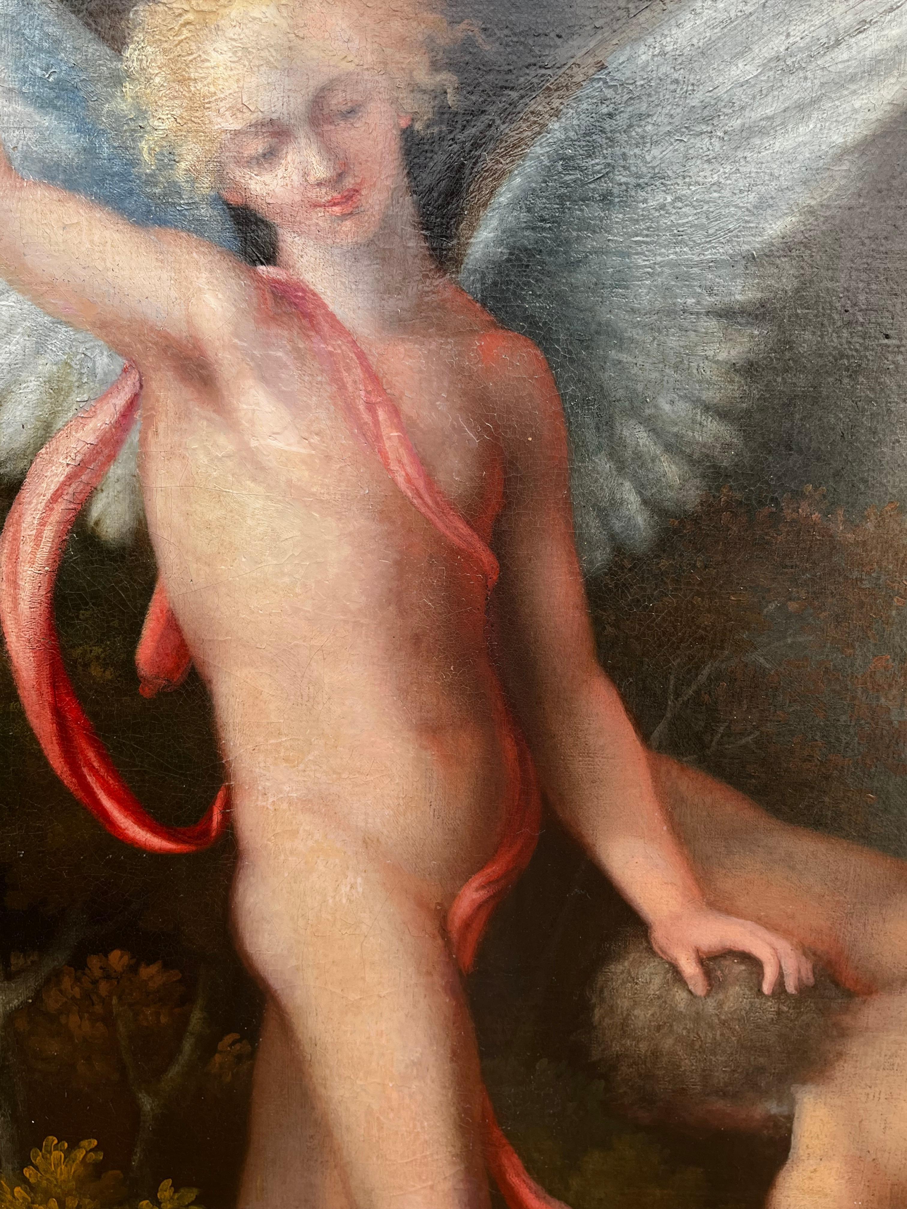 Huge 1700's Florentine Old Master Ölgemälde Eros Triumph über Pan Männliche Akte im Angebot 3