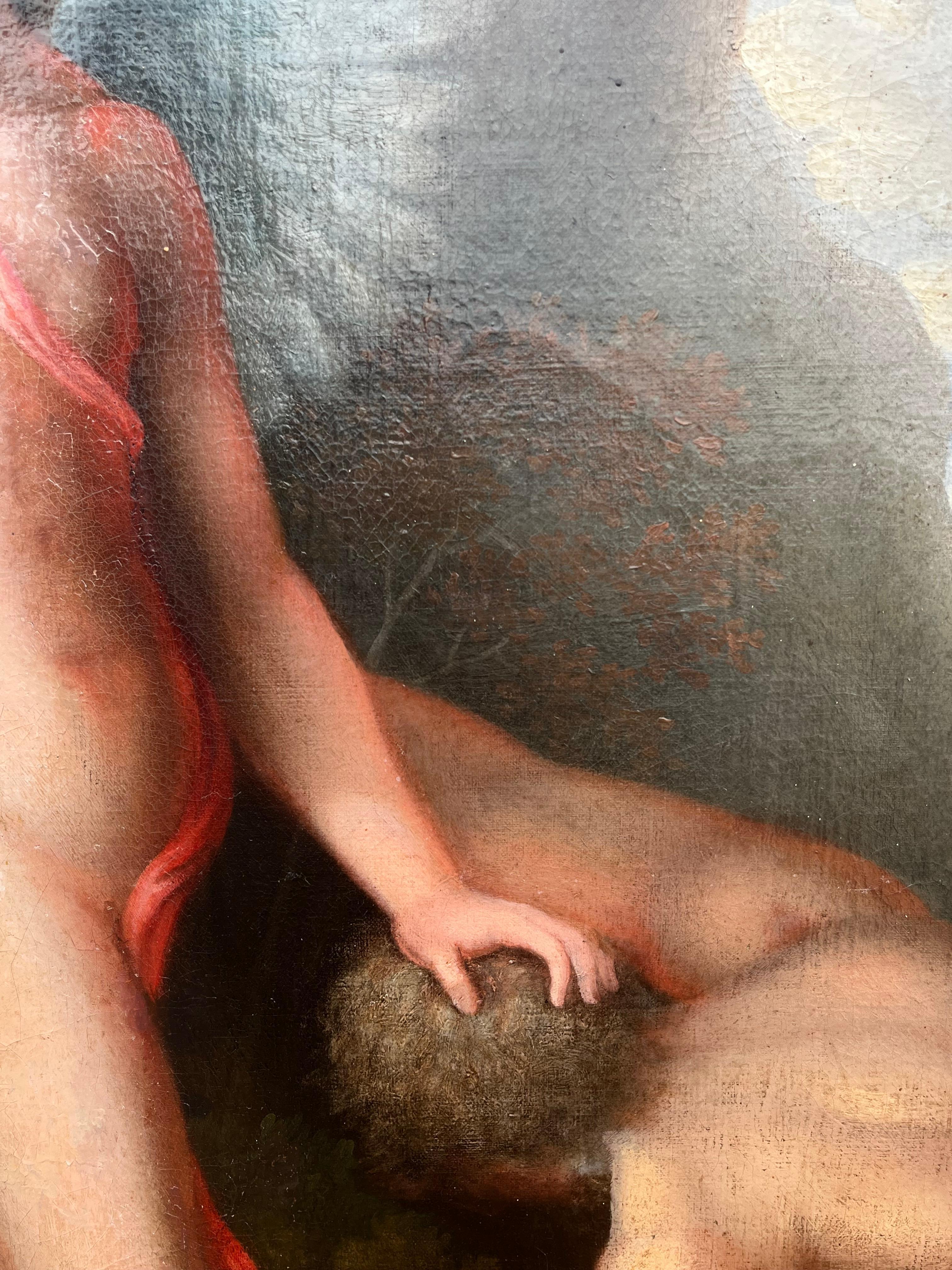 Huge 1700's Florentine Old Master Ölgemälde Eros Triumph über Pan Männliche Akte im Angebot 4