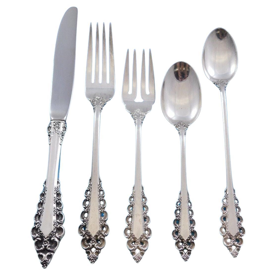 Florentine Scroll by Lunt Sterling Silver Flatware Set for 12 Service 64 Pieces For Sale