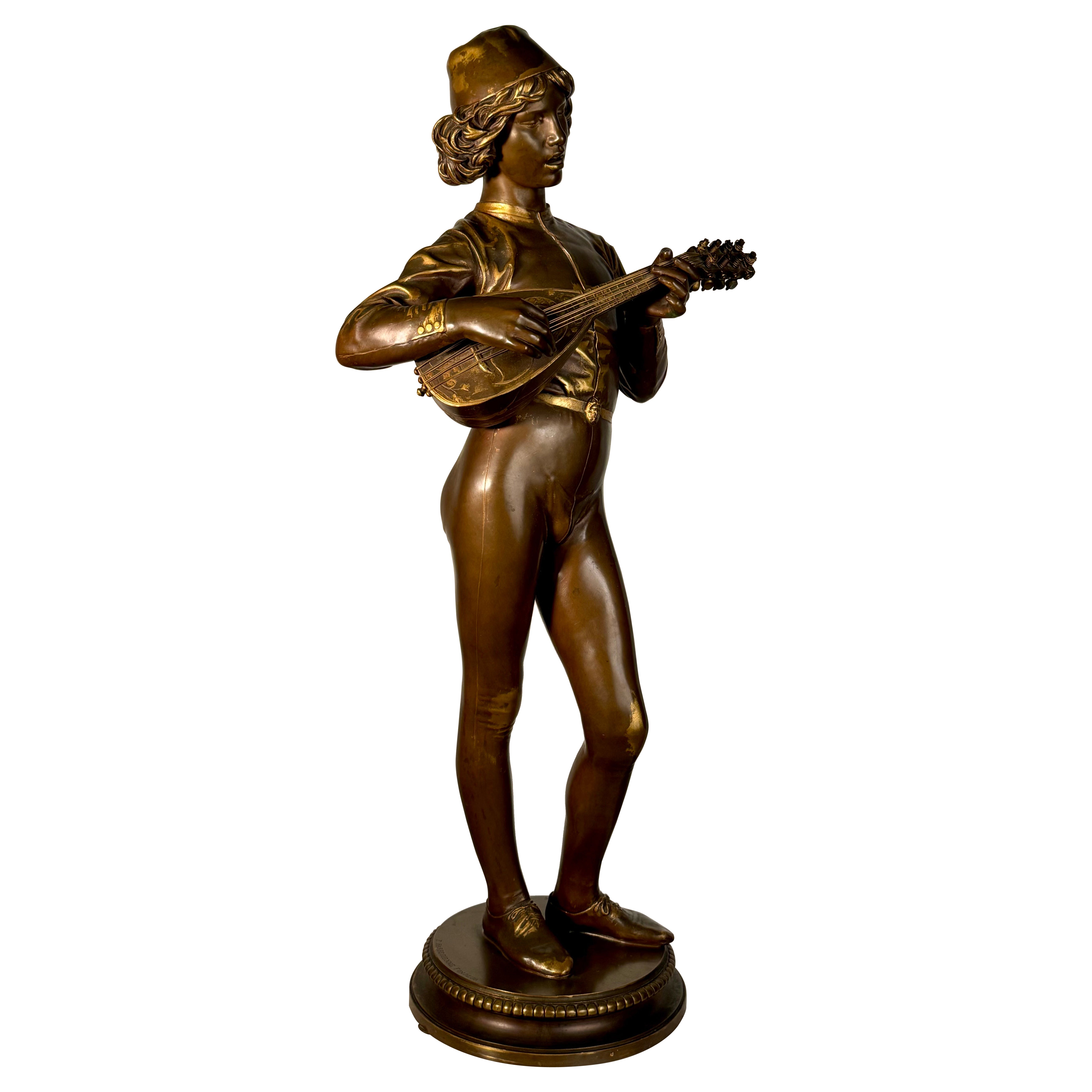 "Florentine Singer" Bronze Figure by P Dubois 1865