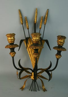 Florentine Single Italian Leaf and Wheat Gilt Wood Candle Sconce