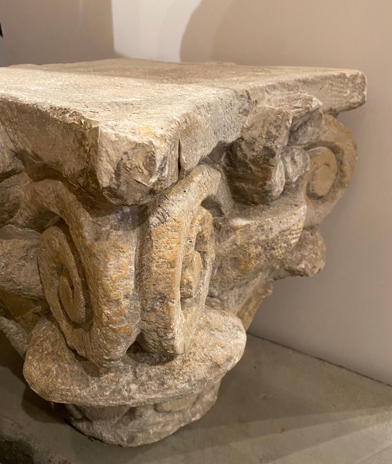 Hand-Carved Florentine Stone Capital