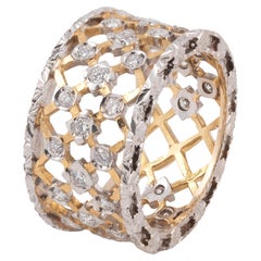 Florentine Style 18 Karat White and Yellow Gold Diamond Band