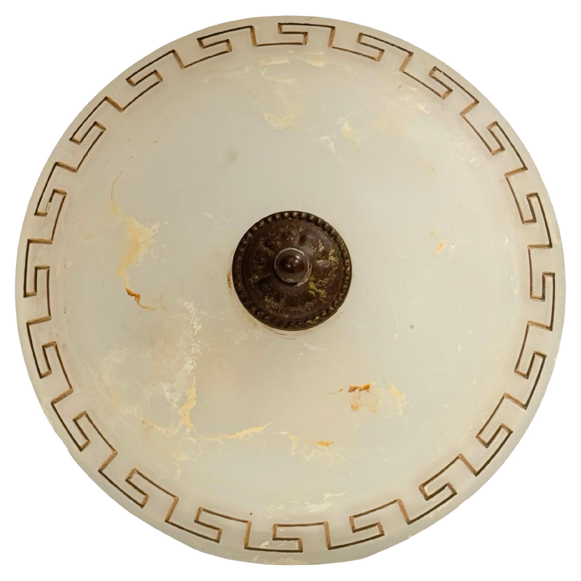 Florentine Style Alabaster Murano Glass Flush Mount Ceiling Light, 1980s en venta