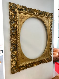 Florentine Style Italian Carved Frame in Gold with Leafs and Shells, 1885