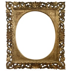 Florentine Style Italian Carved Frame in Gold with Leafs and Shells, 1885
