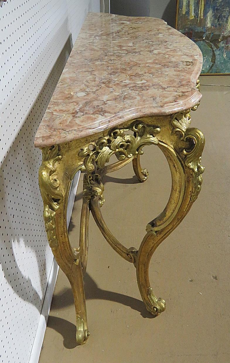 Chinese Chippendale Giltwood Mirror with Companion French Louis XV Gilded Table 3