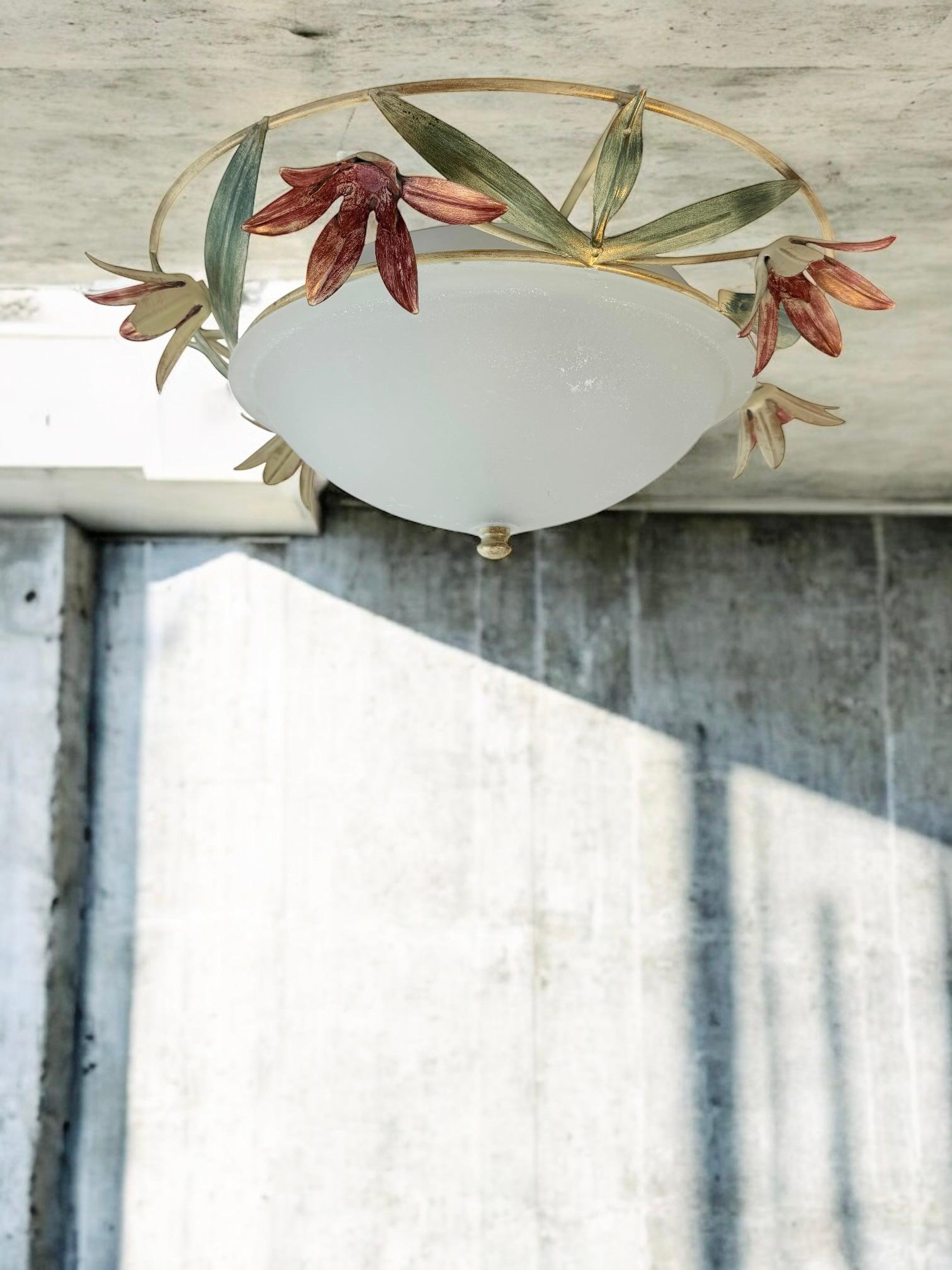 Plafonnier affleurant en verre de Murano de style Florentine, Italie, années 1980 en vente 4