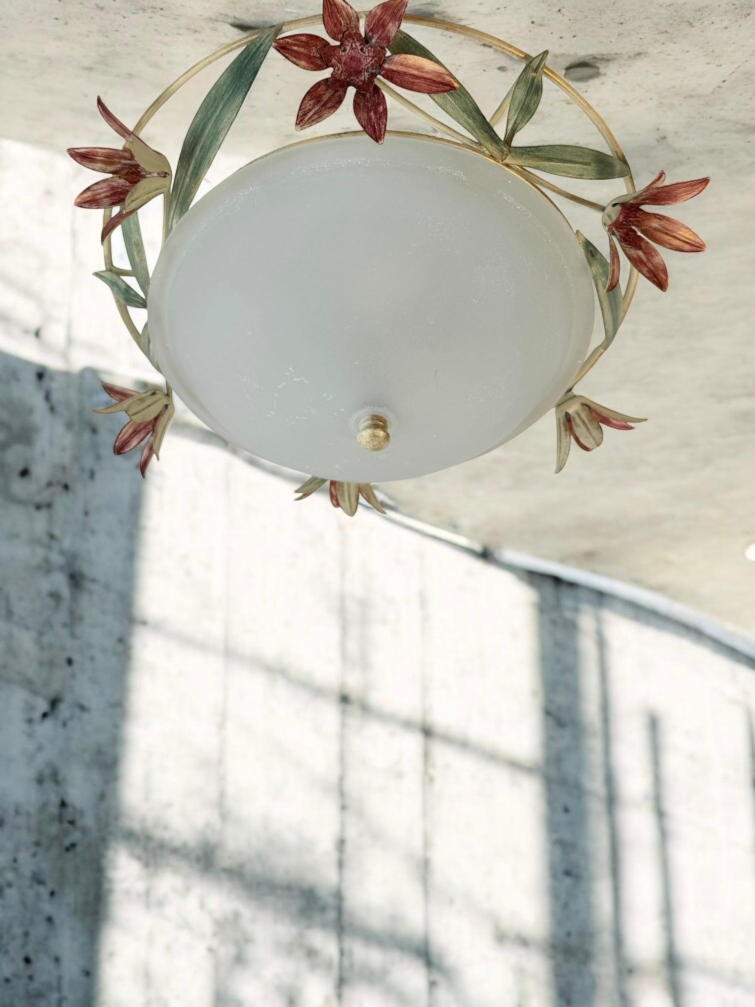 Plafonnier affleurant en verre de Murano de style Florentine, Italie, années 1980 en vente 5
