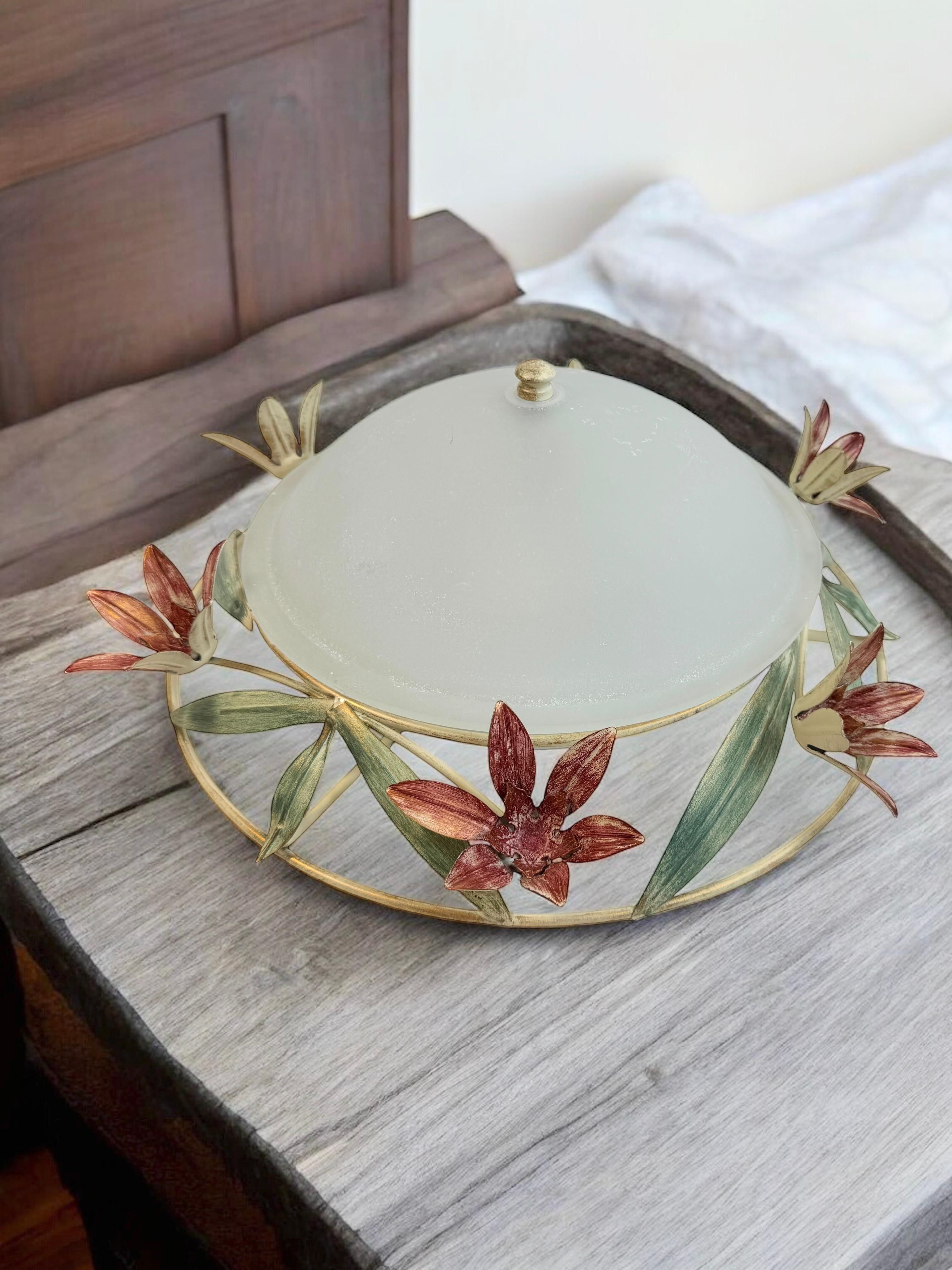 Plafonnier affleurant en verre de Murano de style Florentine, Italie, années 1980 en vente 6