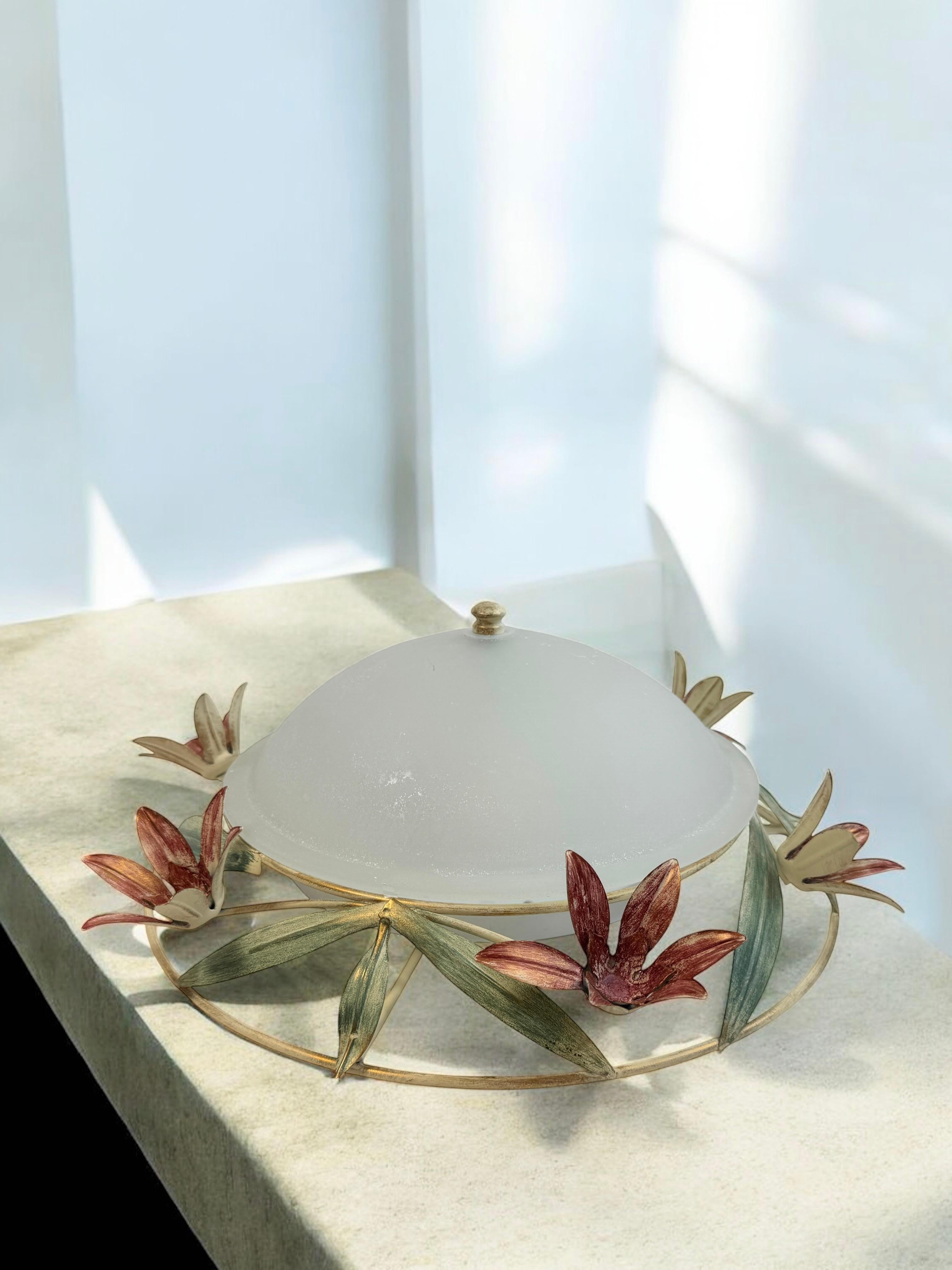 Plafonnier affleurant en verre de Murano de style Florentine, Italie, années 1980 en vente 7