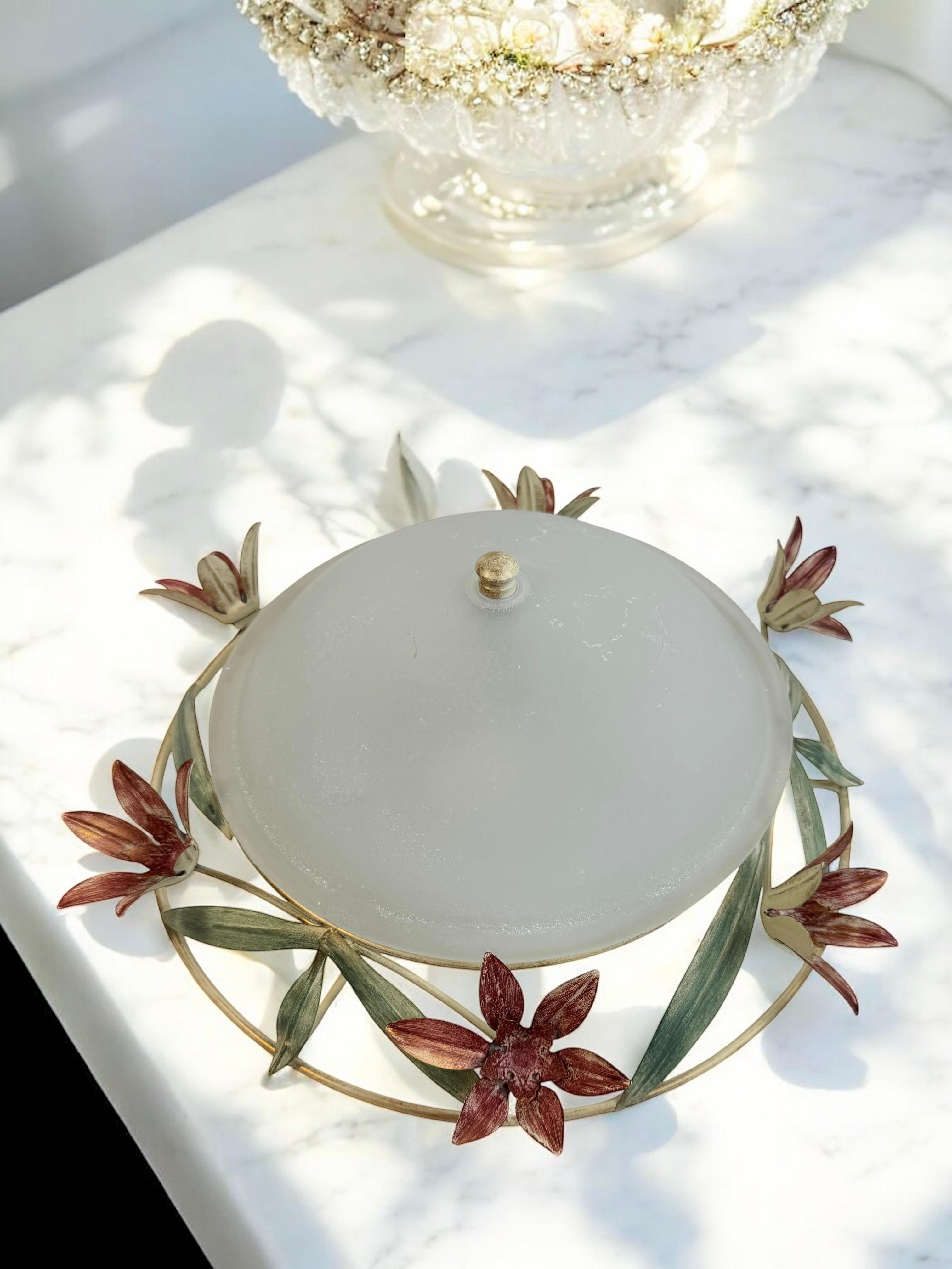 Plafonnier affleurant en verre de Murano de style Florentine, Italie, années 1980 en vente 8