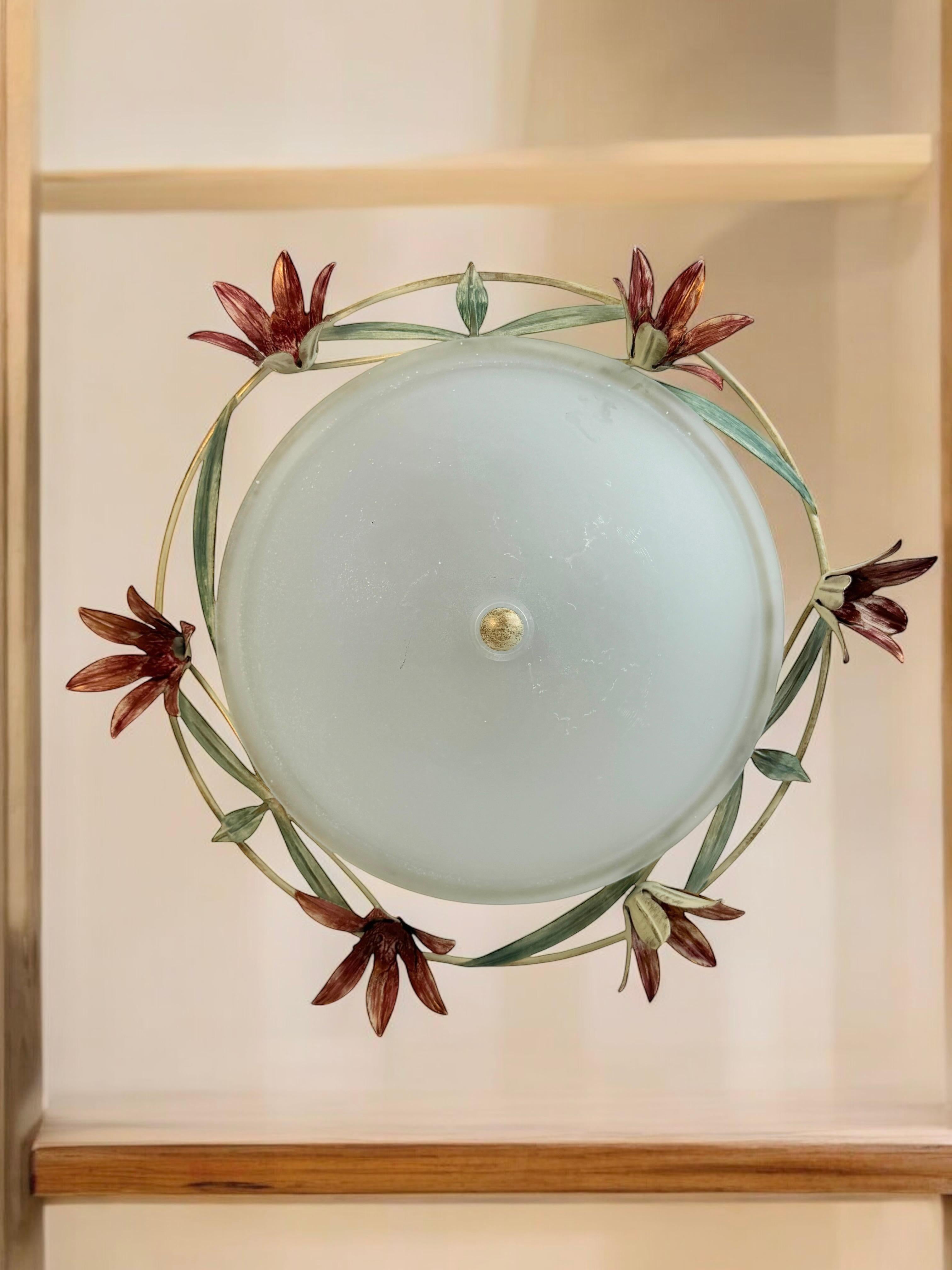 Plafonnier affleurant en verre de Murano de style Florentine, Italie, années 1980 en vente 9