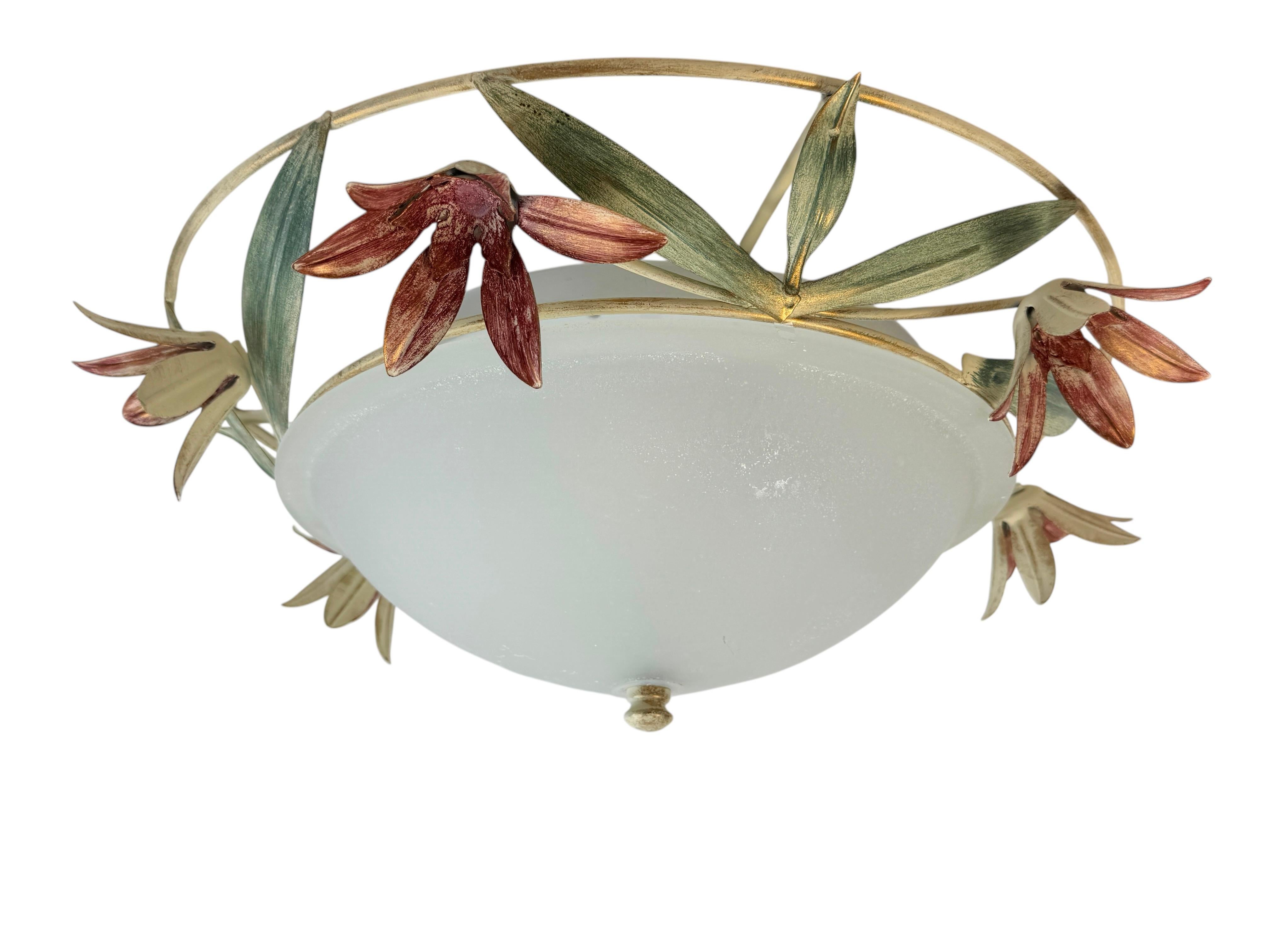 italien Plafonnier affleurant en verre de Murano de style Florentine, Italie, années 1980 en vente