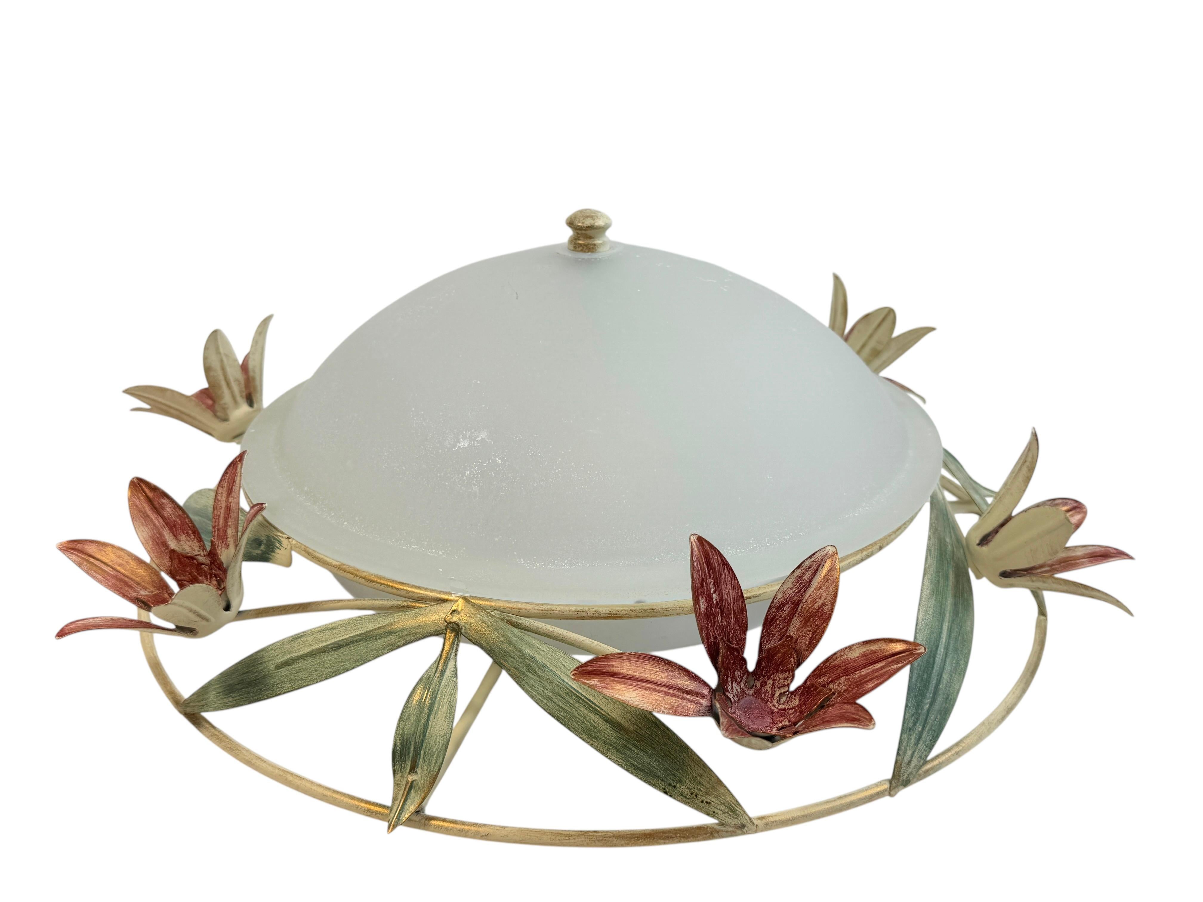 Plafonnier affleurant en verre de Murano de style Florentine, Italie, années 1980 Bon état - En vente à Nuernberg, DE