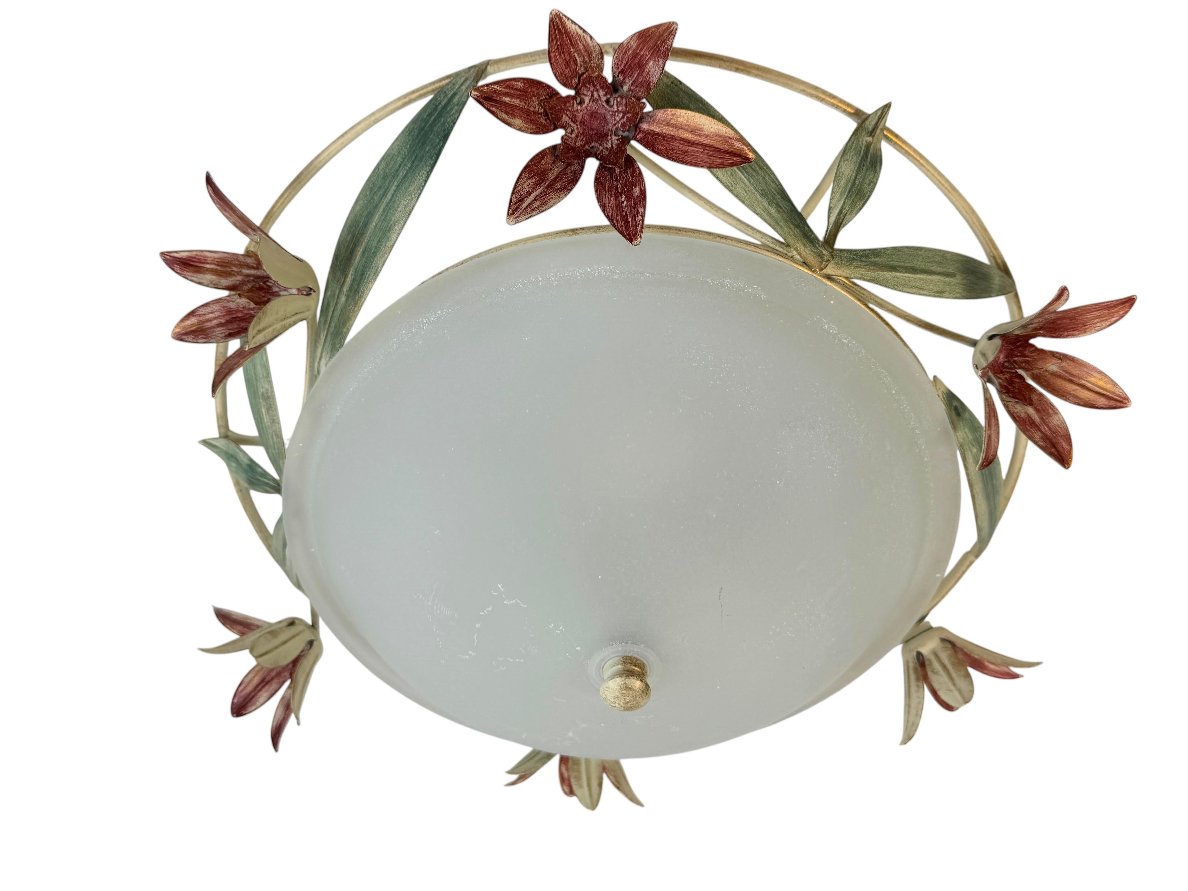 Fin du 20e siècle Plafonnier affleurant en verre de Murano de style Florentine, Italie, années 1980 en vente