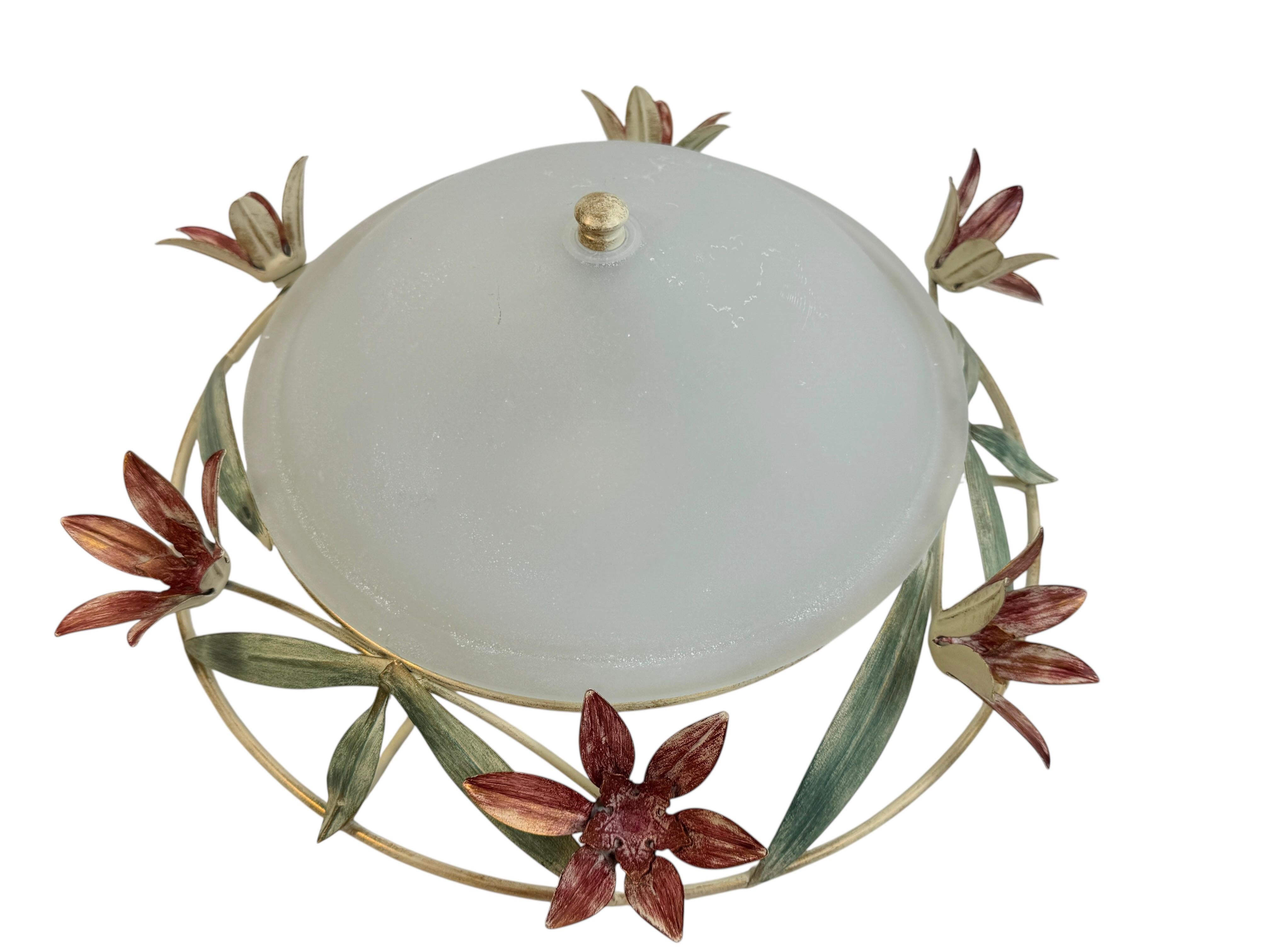 Métal Plafonnier affleurant en verre de Murano de style Florentine, Italie, années 1980 en vente