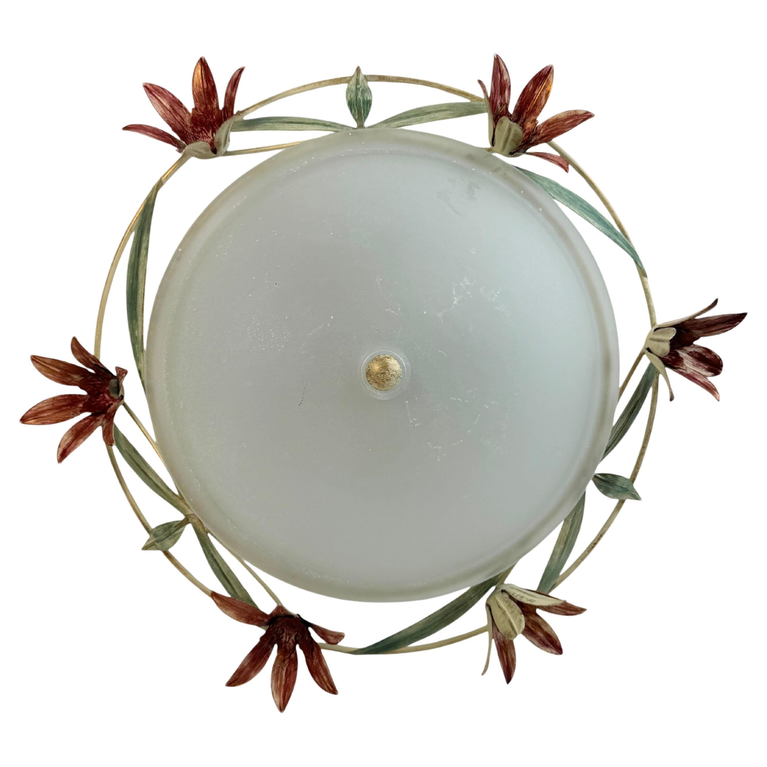 Lámpara de techo empotrable de cristal de Murano estilo florentino, Italia, años 80