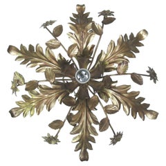 Florentine Tole Gilt Metal Ceiling or Wall Light Fixture Mid-20th Century