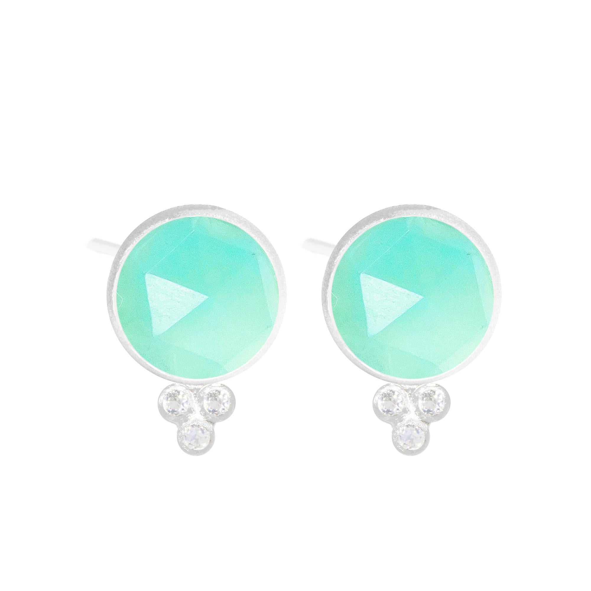 Contemporary Chloe Chrysoprase & Florentine Triangle 30mm Silver Earrings