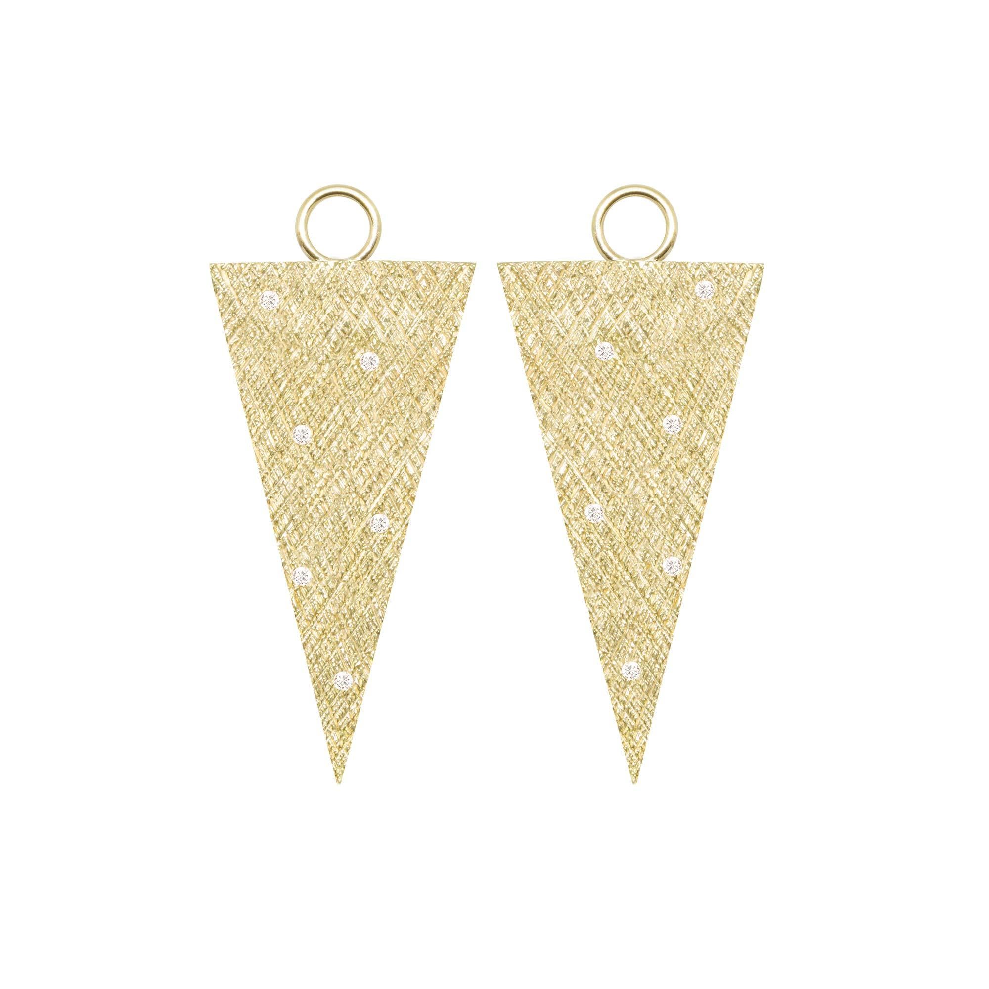 Florentine Triangle Diamond 18 Karat Gold and Oxidized Earrings In New Condition In Denver, CO